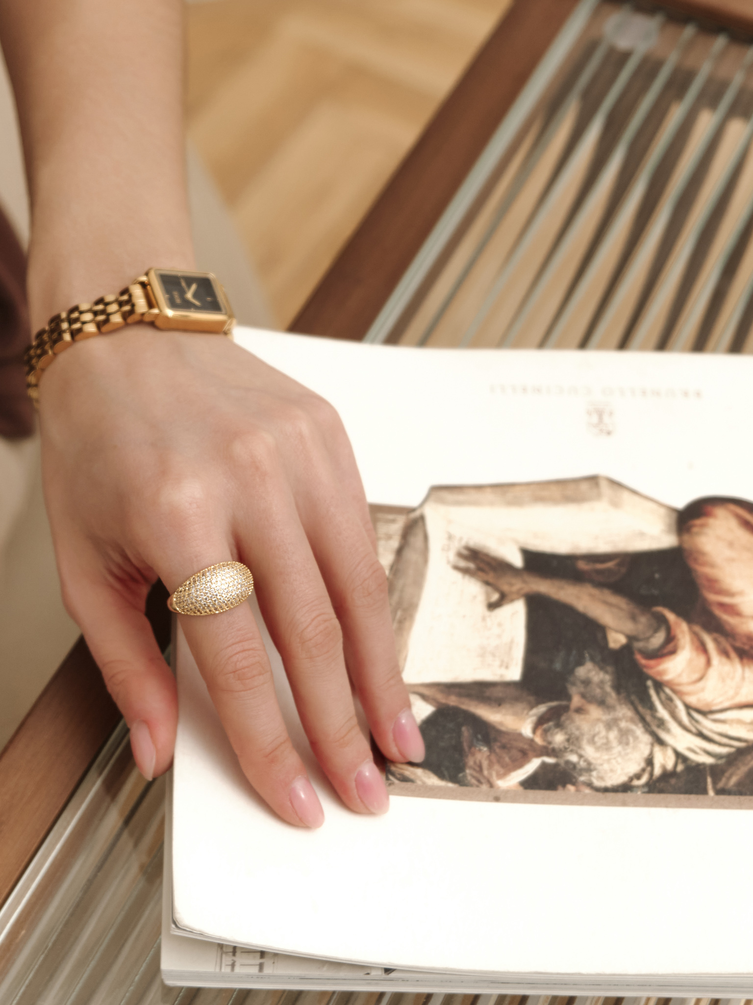 Wide ring with small zircons