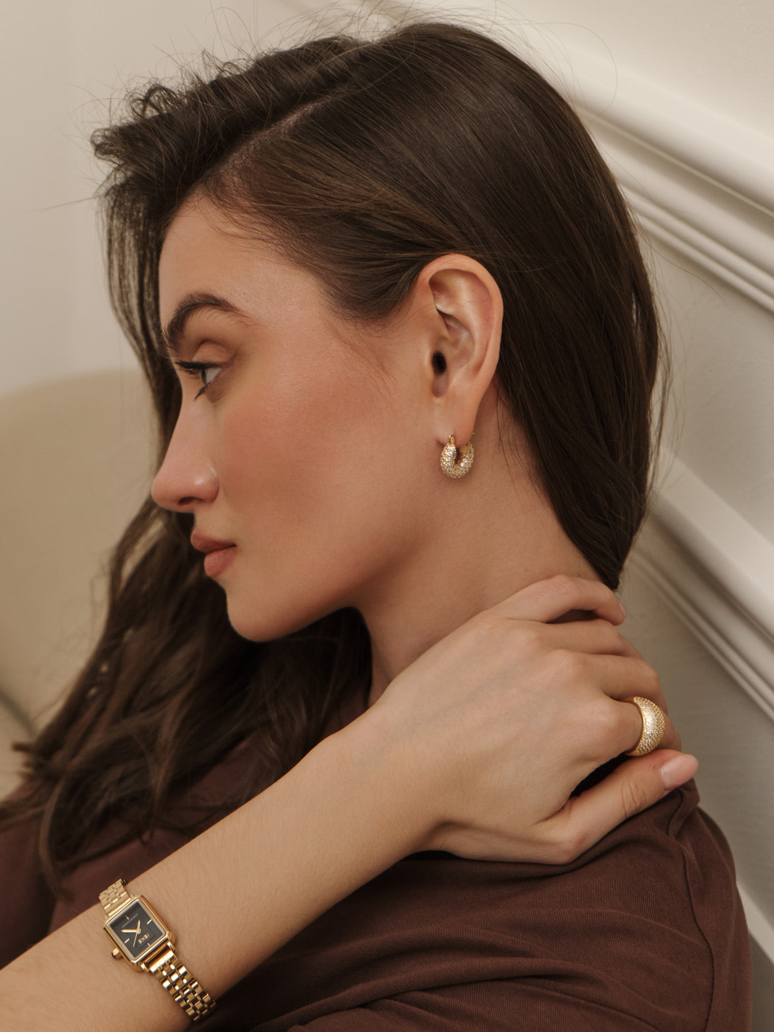 Puff earrings with zircons