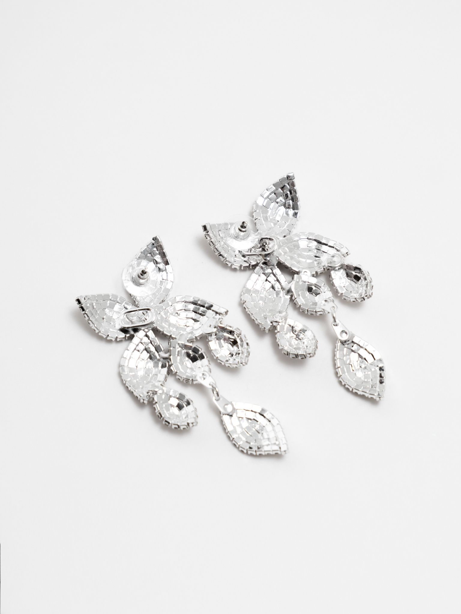 Large flower earrings with rhinestones