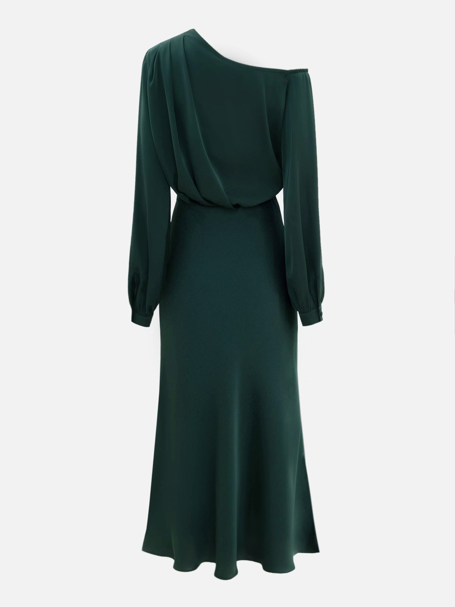 Satin midi dress with one shoulder bodice