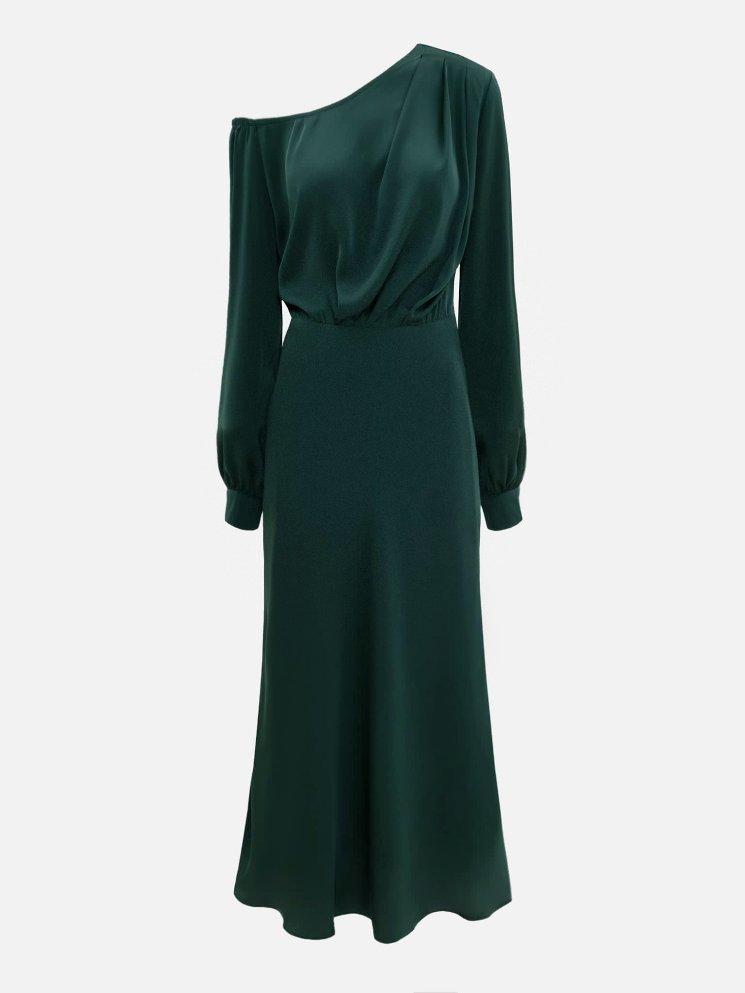 Satin midi dress with one shoulder bodice