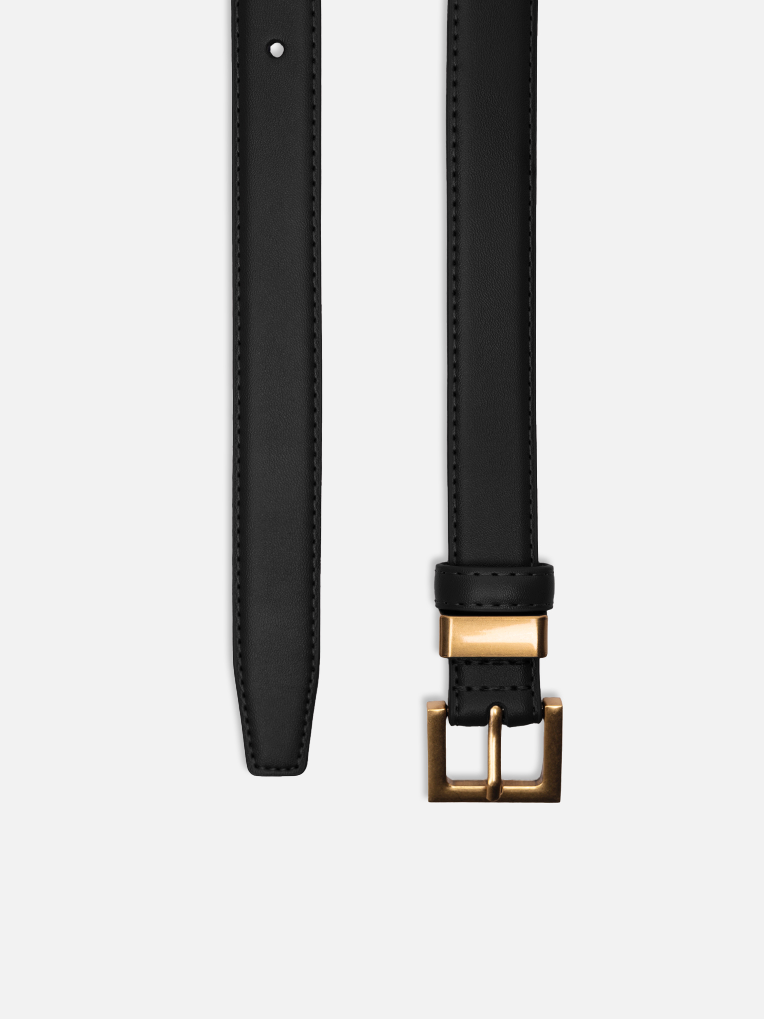 Slim leather belt with square buckle