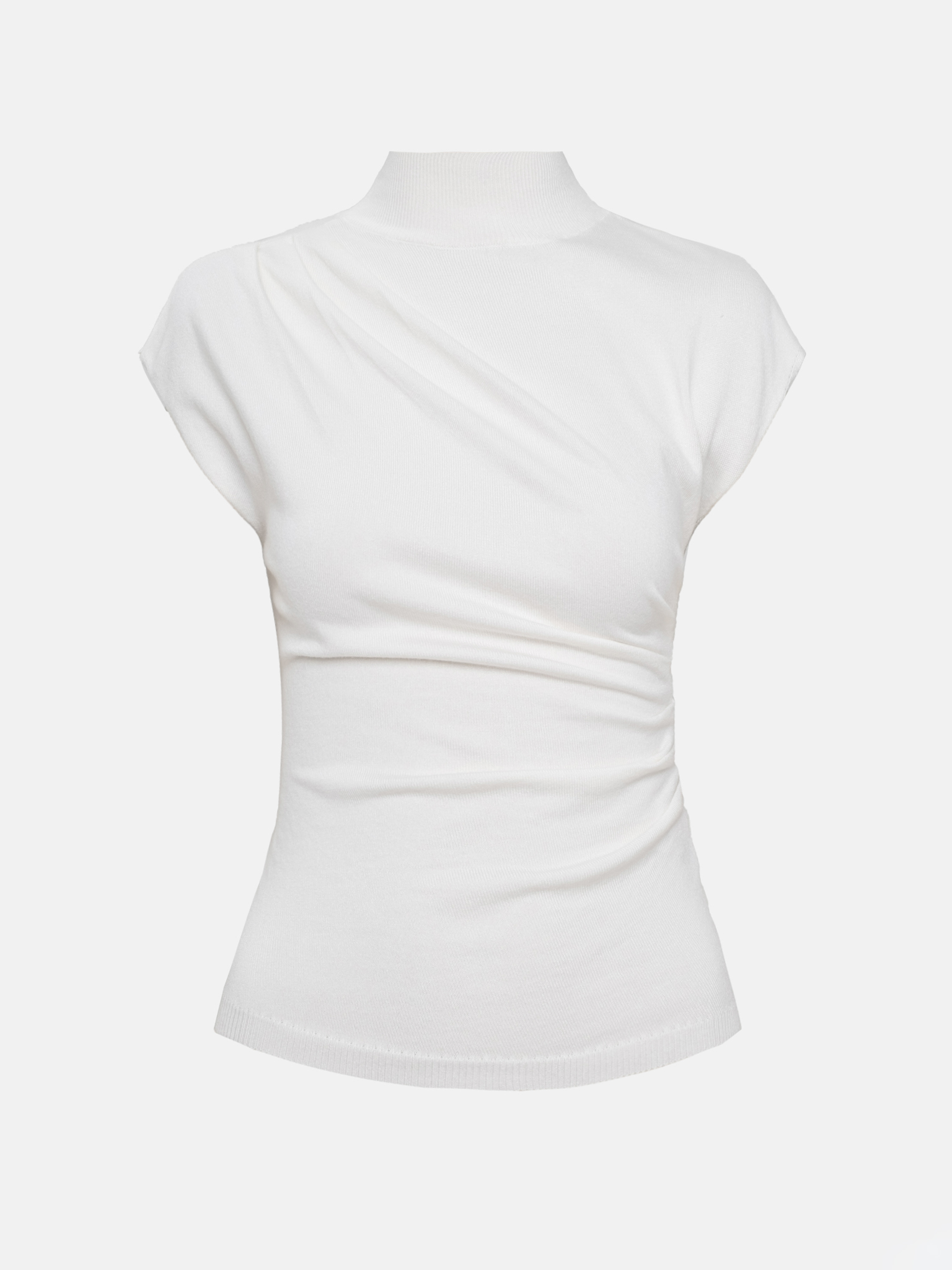 بلوزة محبوكة بدون أكمام مع طيات على الكتف