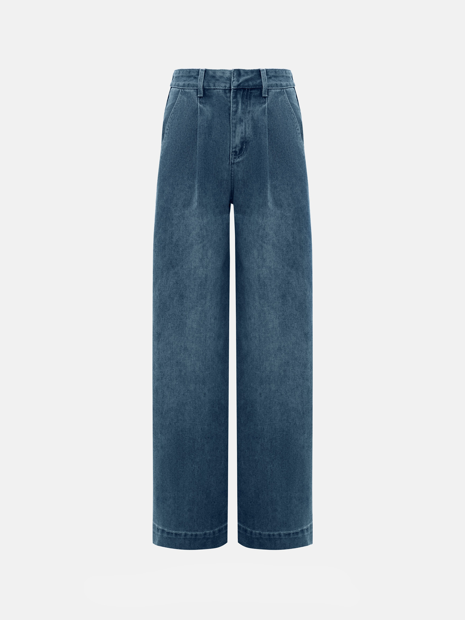 Свободные джинсы с защипами на талии и широкими манжетами