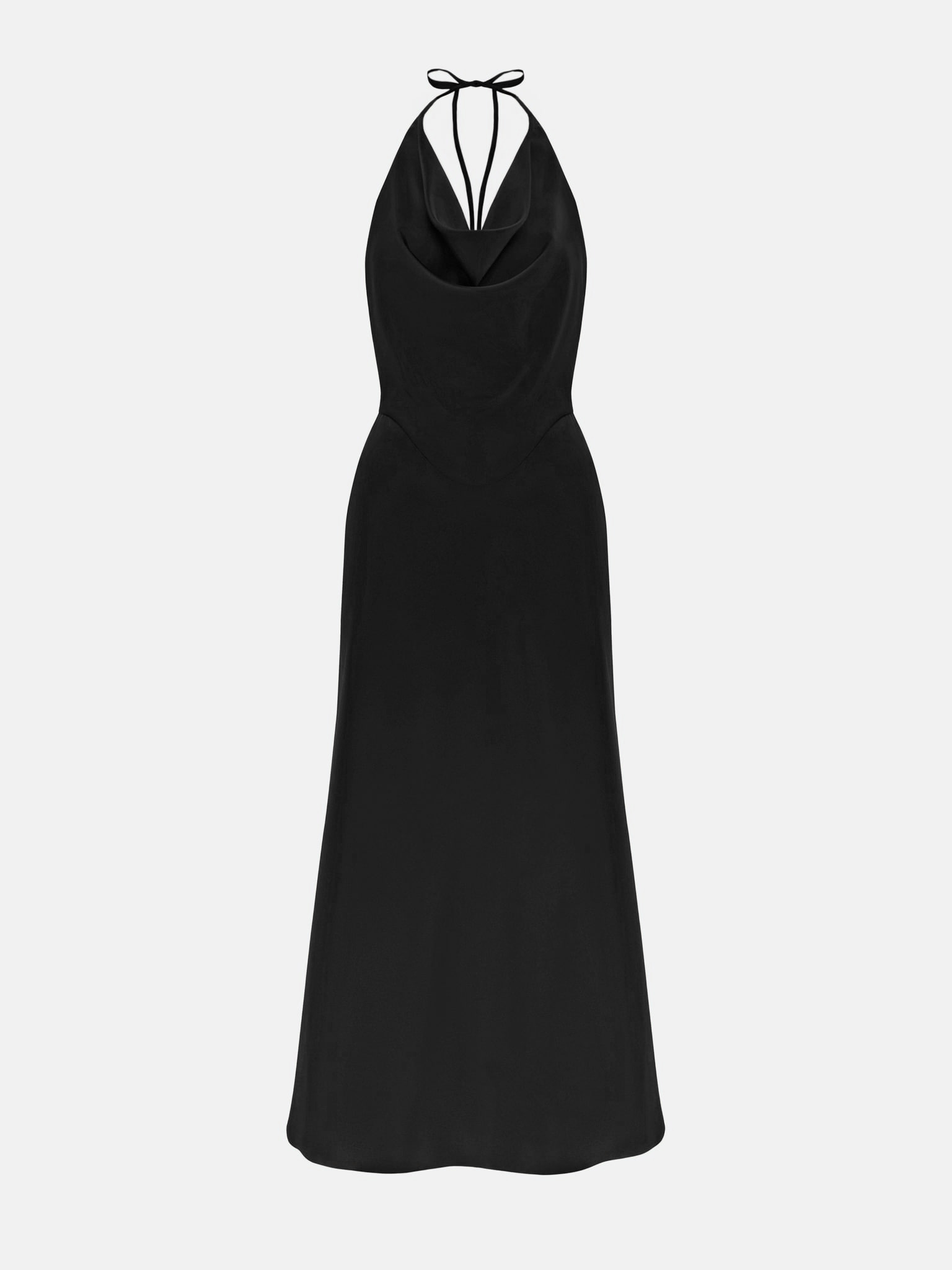 Satin maxi dress with draped neckline