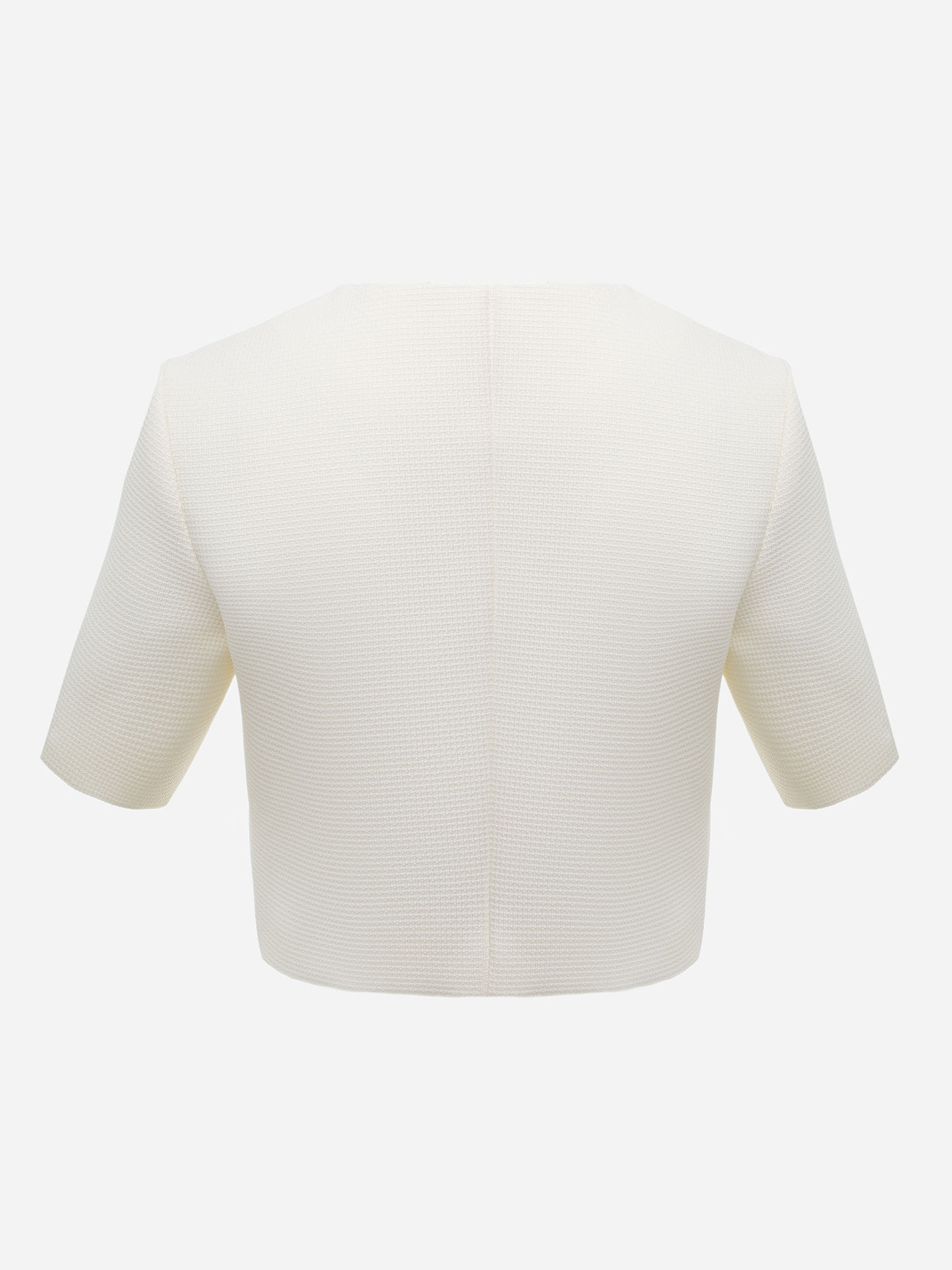 Short-sleeved tweed jacket with textured buttons