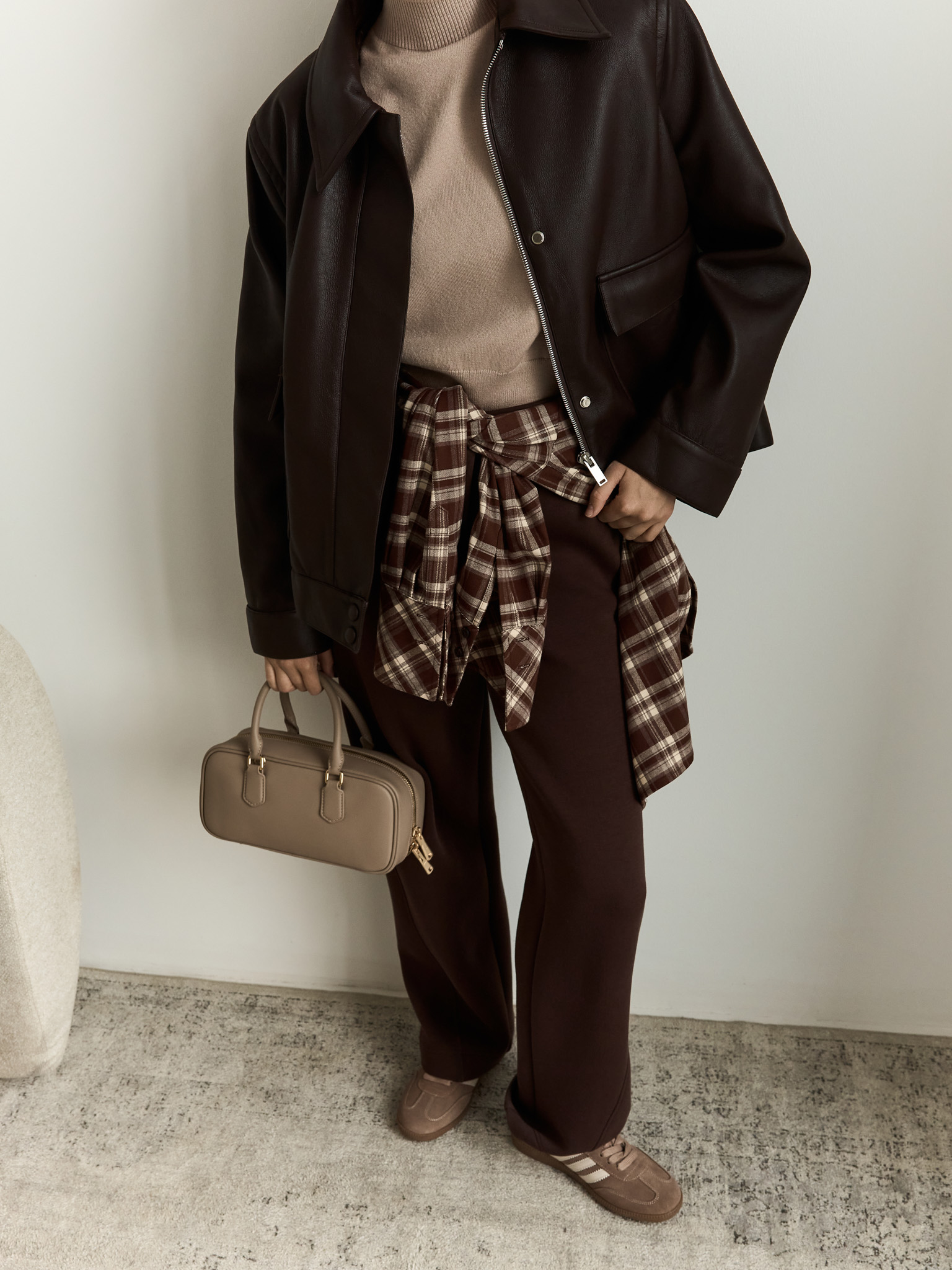 Eco-leather jacket with triangular collar