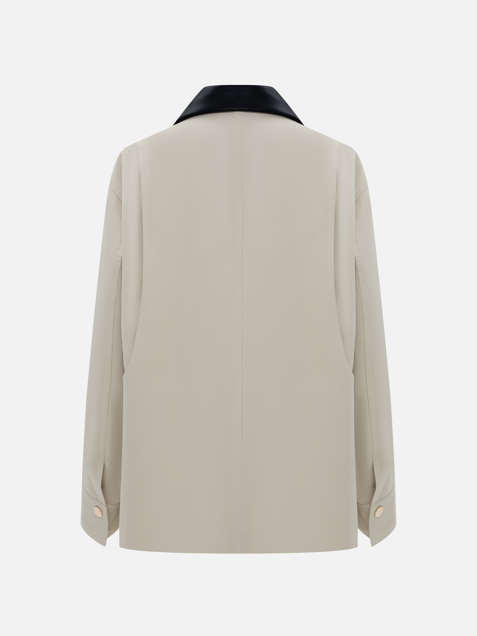 Extended jacket with contrasting eco-leather collar