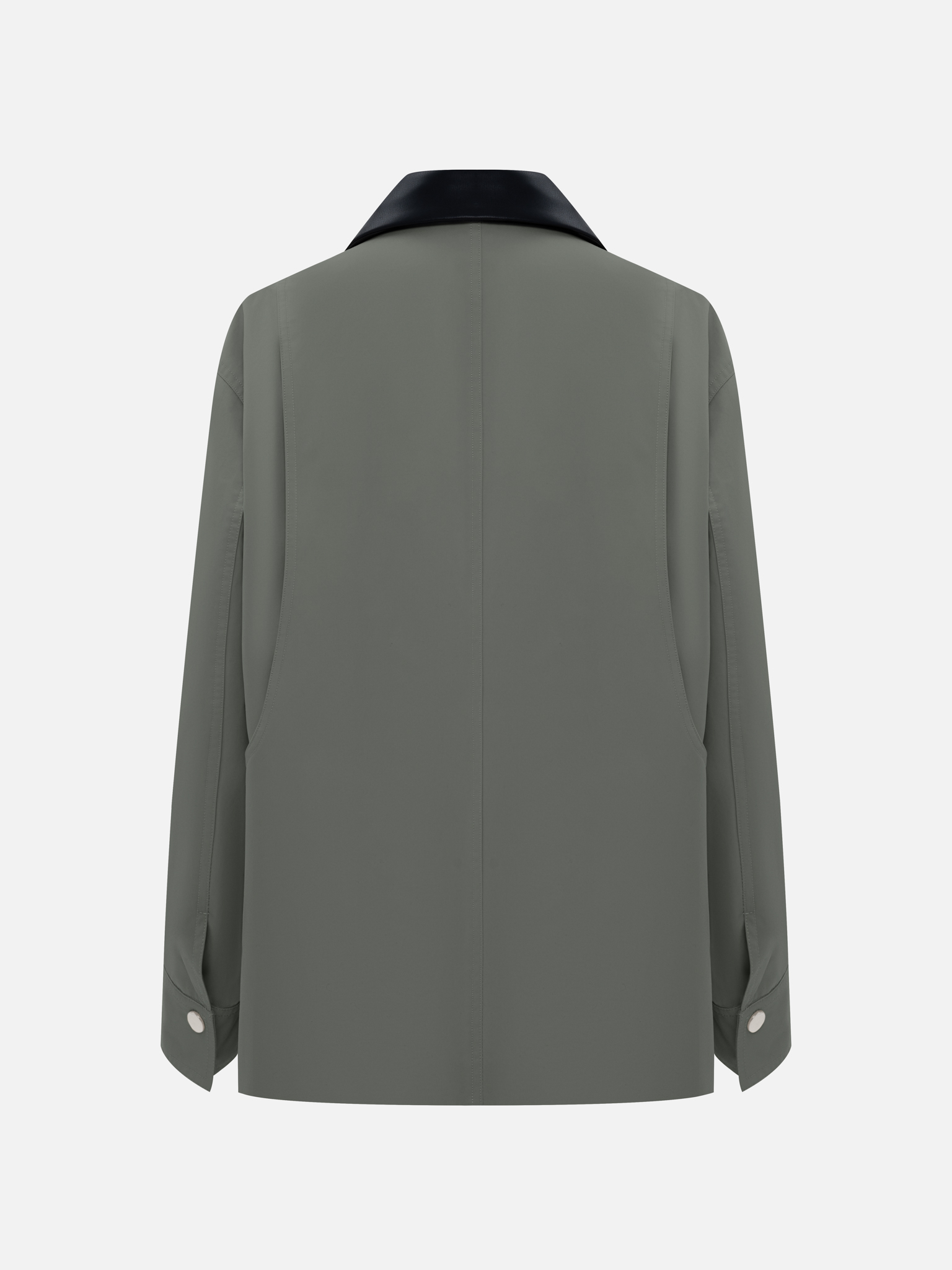 Extended jacket with contrasting eco-leather collar