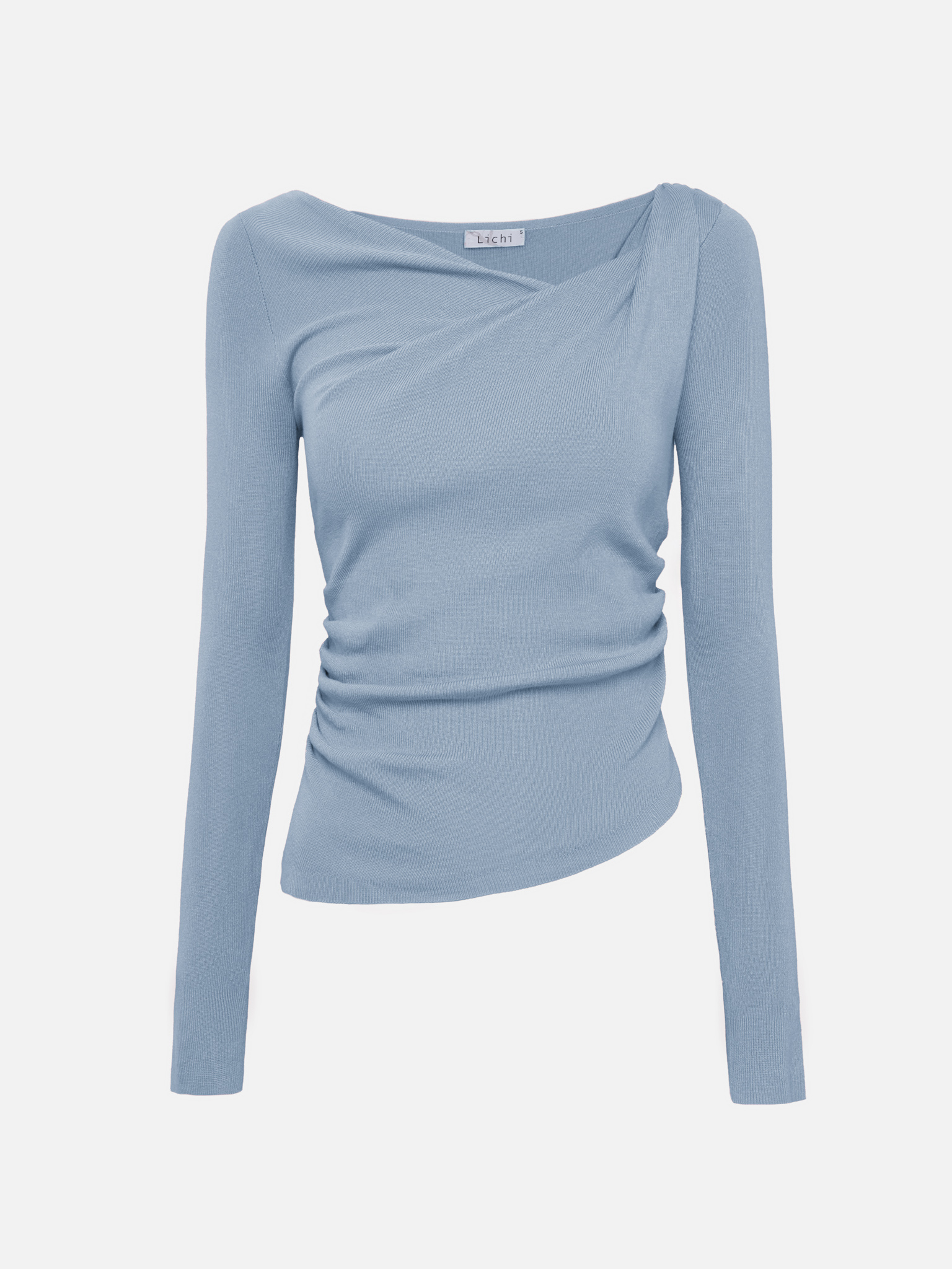 Трикотажный лонгслив с драпировкой на плече