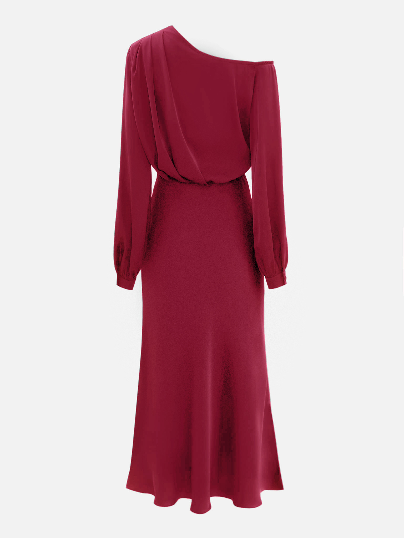 Satin midi dress with one shoulder bodice