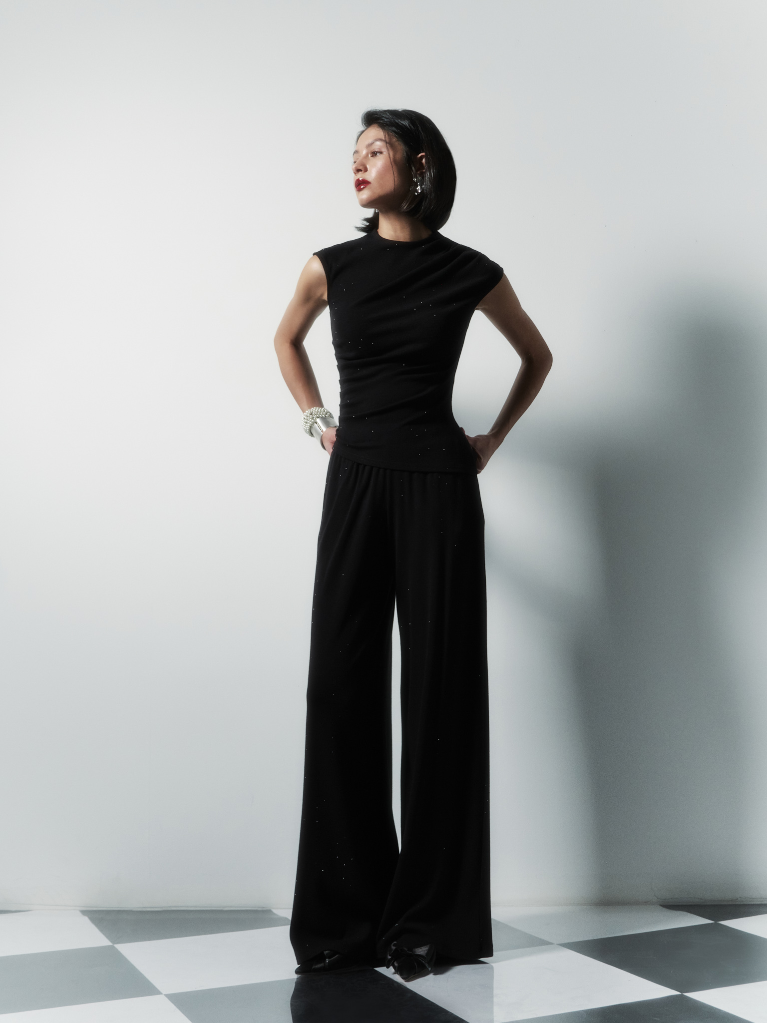 Rhinestone jersey trousers 