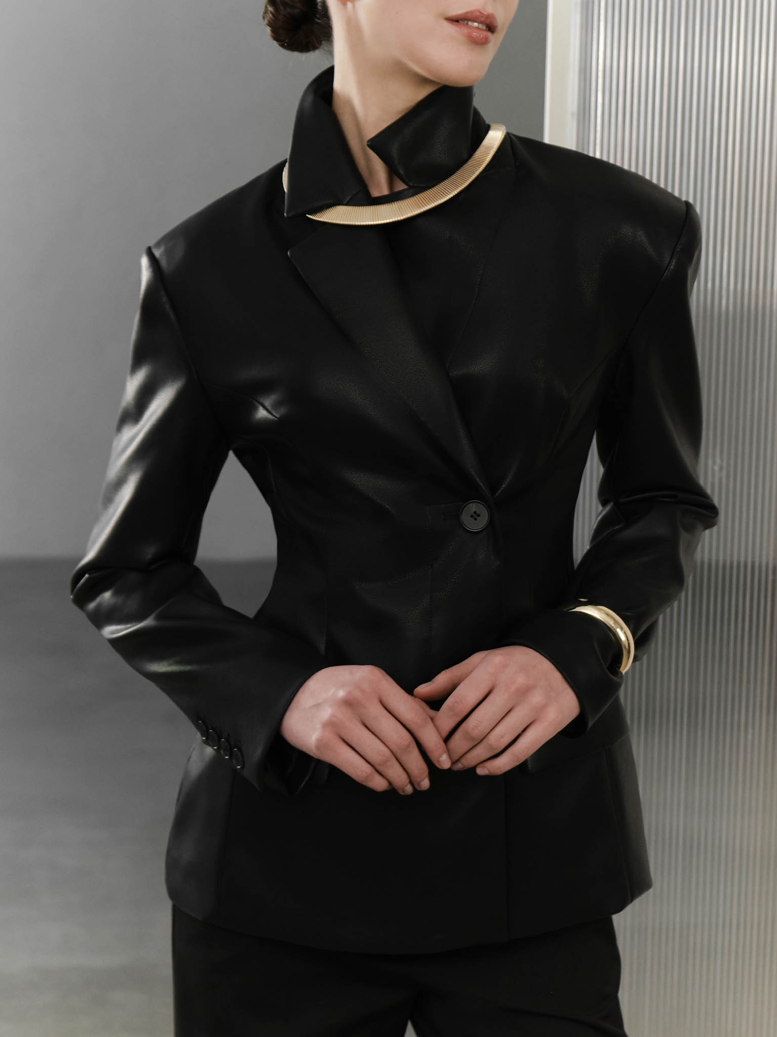 Fitted matte eco-leather jacket