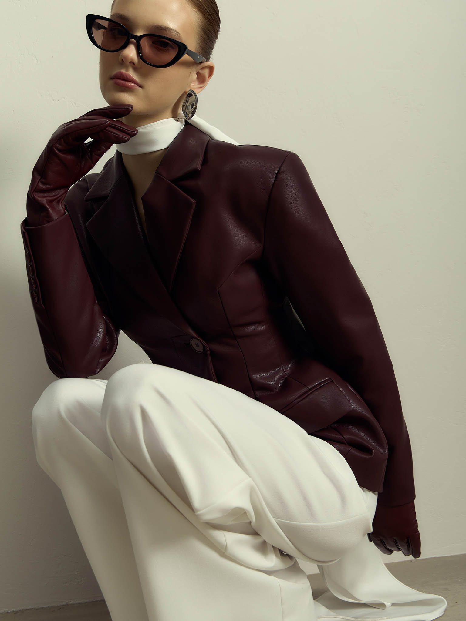 Fitted matte eco-leather jacket