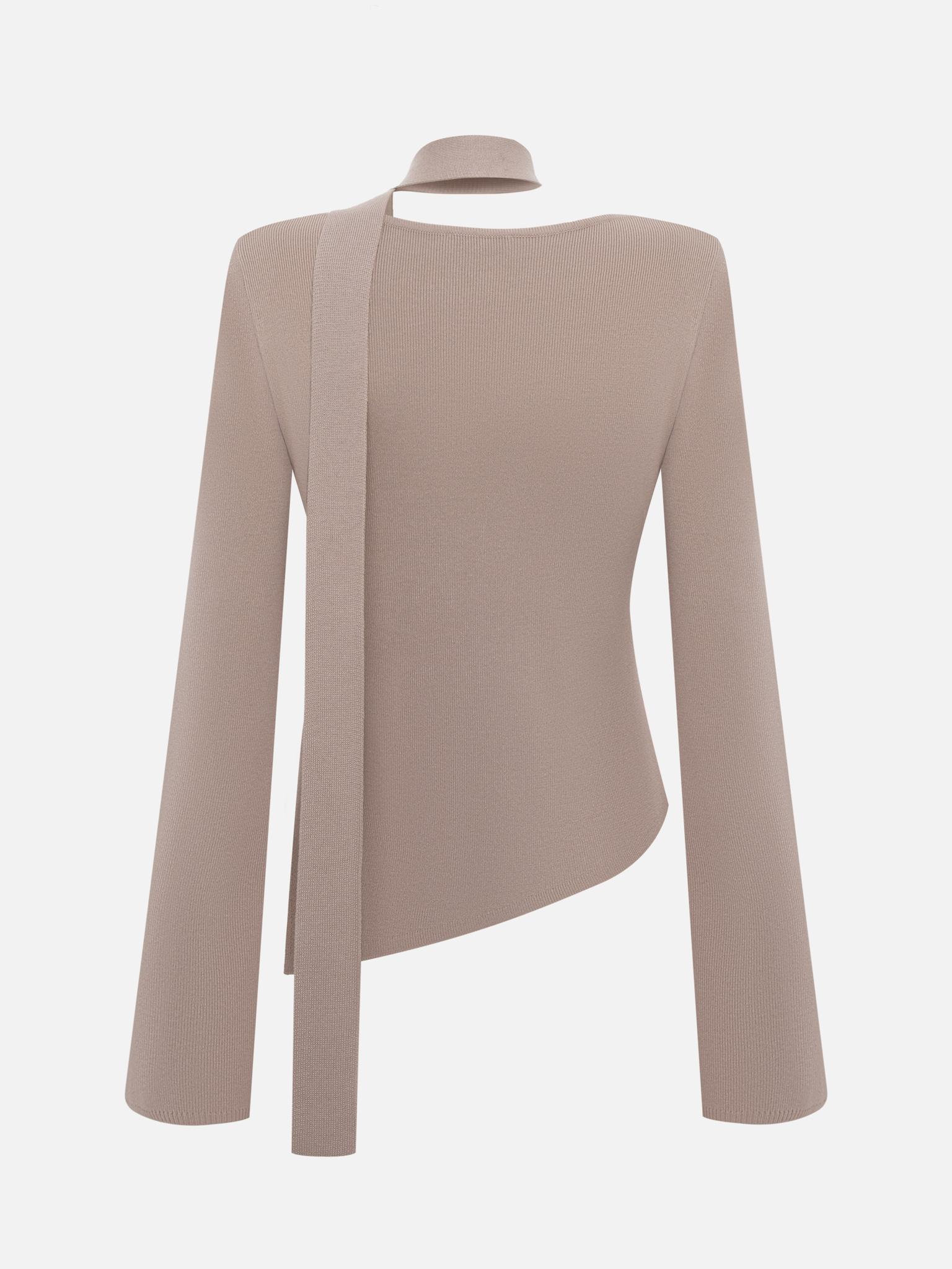 Jersey top with asymmetrical edge and ribbon scarf