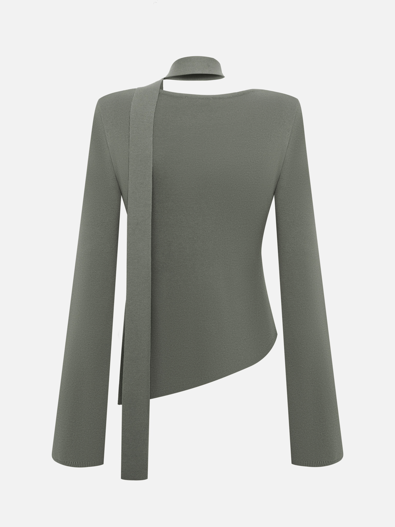 Jersey top with asymmetrical edge and ribbon scarf