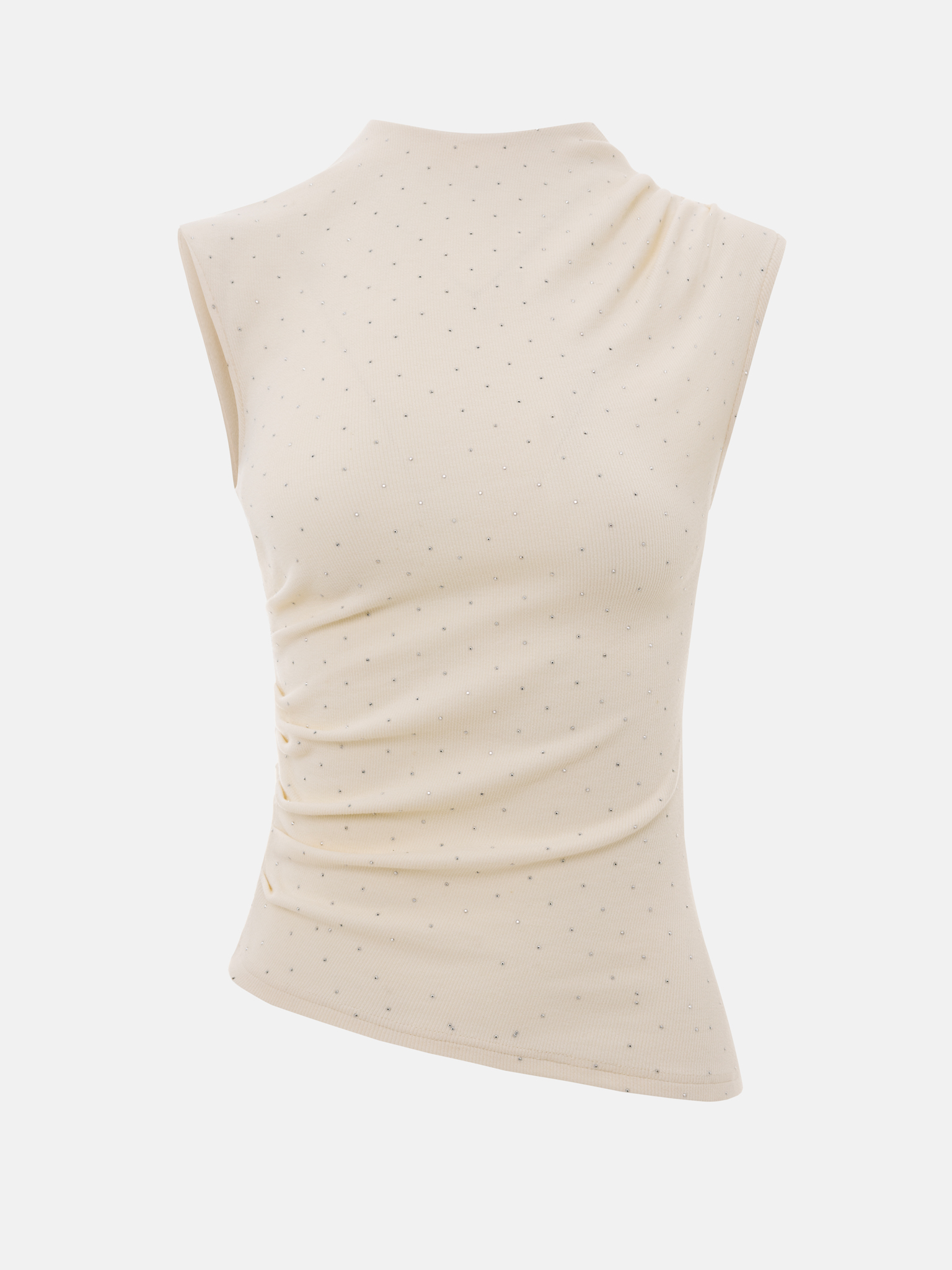 Jersey top with small gathers and rhinestones