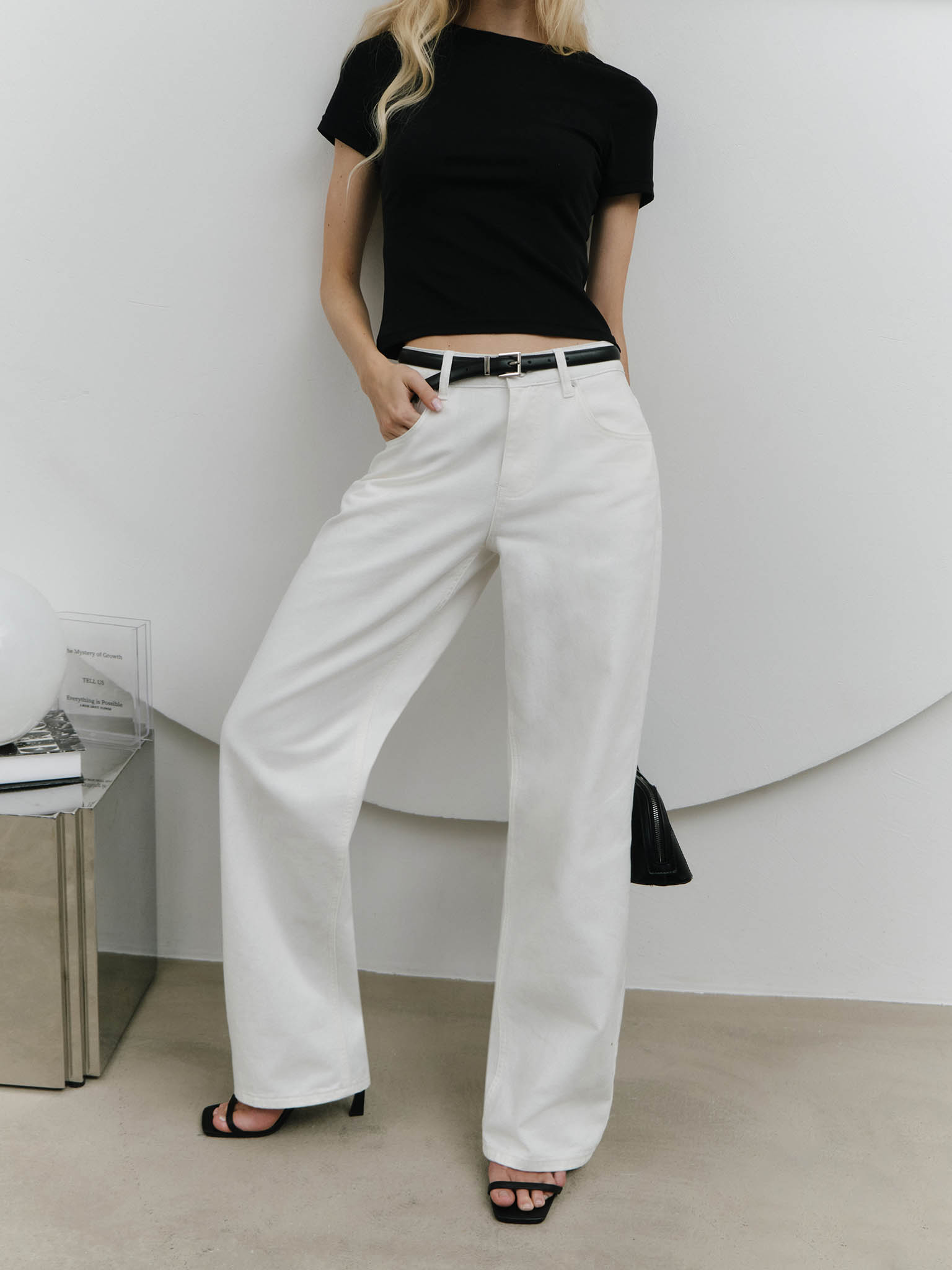 Cropped fitted jersey T-shirt