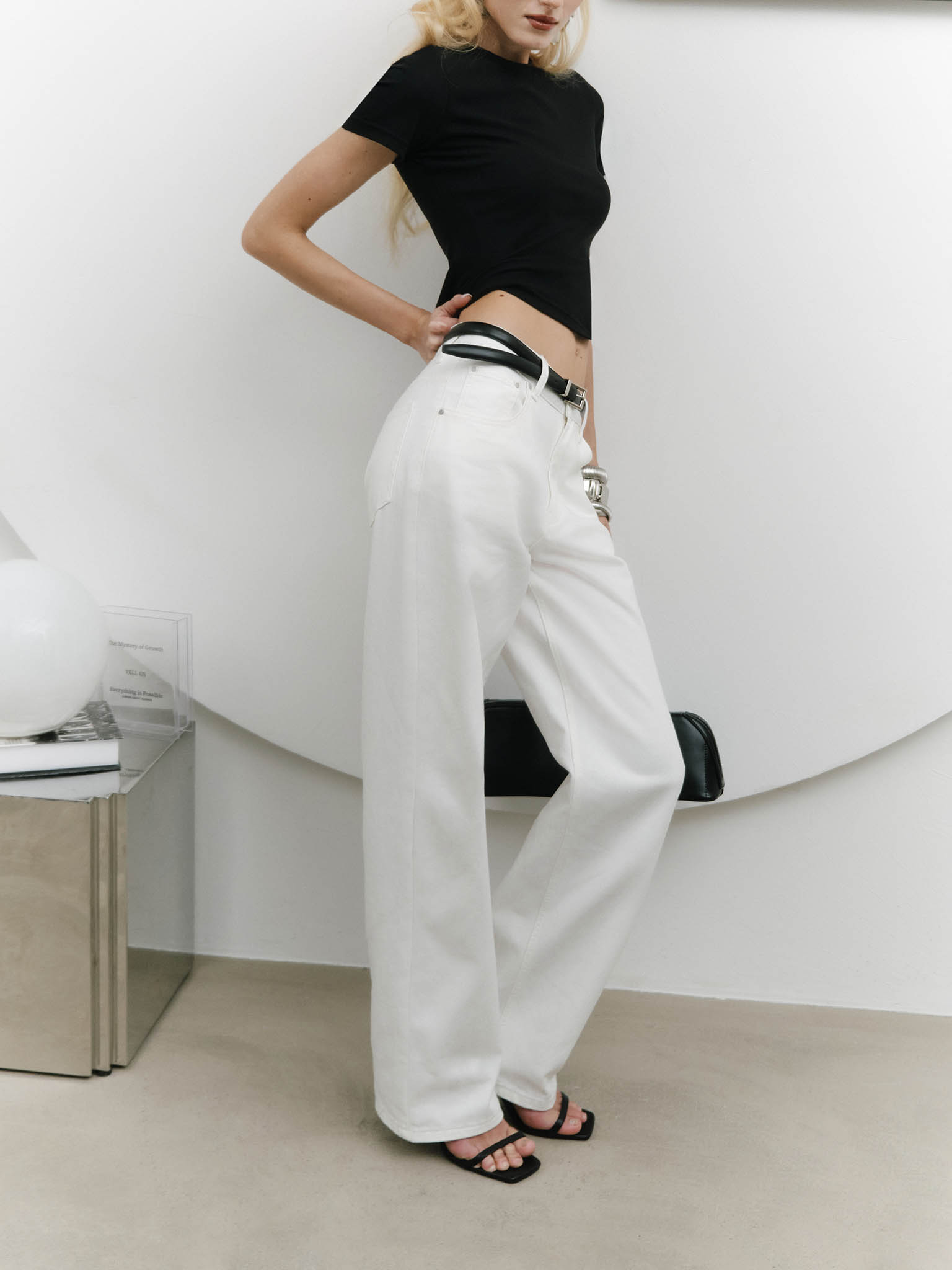 Cropped fitted jersey T-shirt