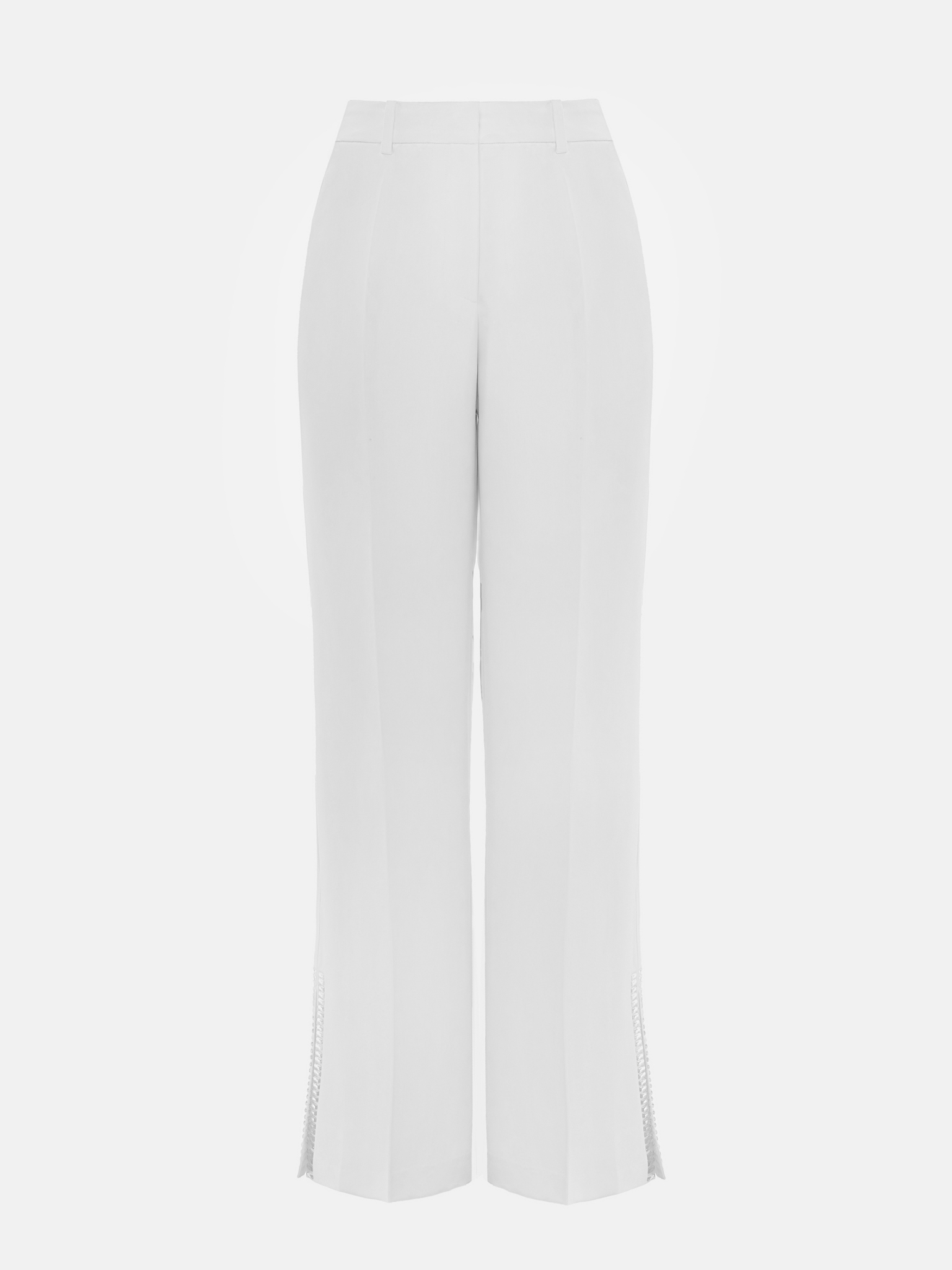 Trousers with slits on the pant legs and silvertone decor