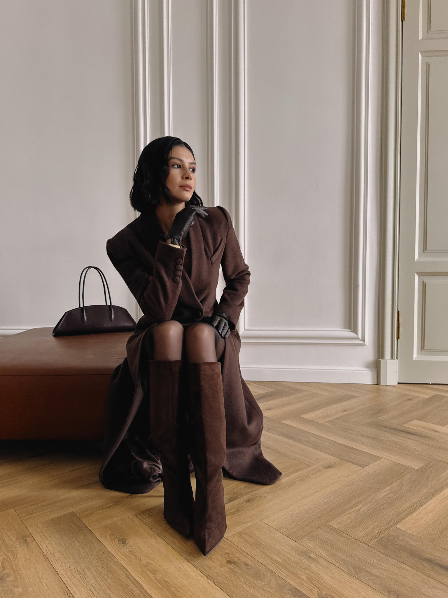 Fitted wrap midi coat 