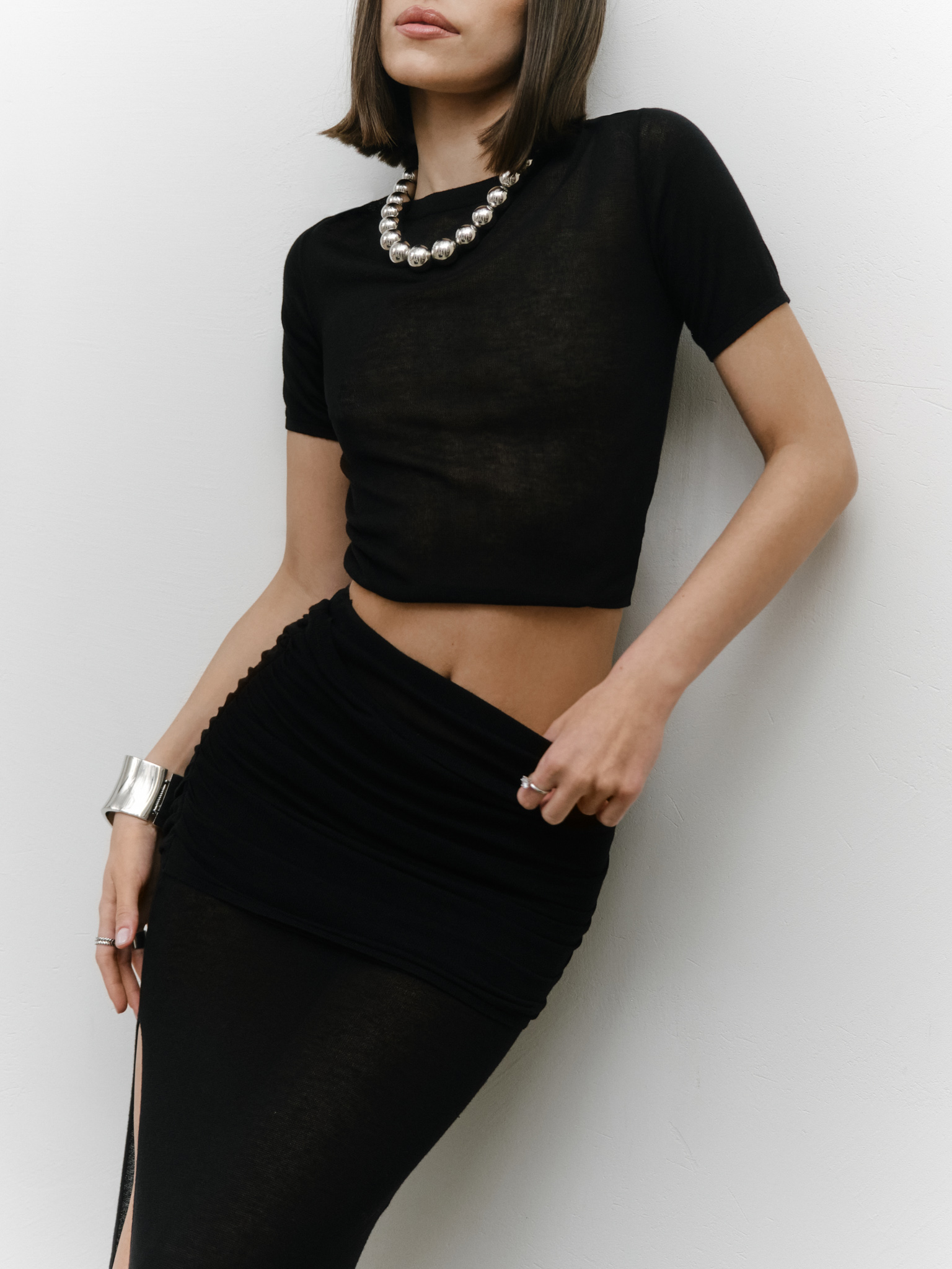 Jersey midi skirt with draped hips