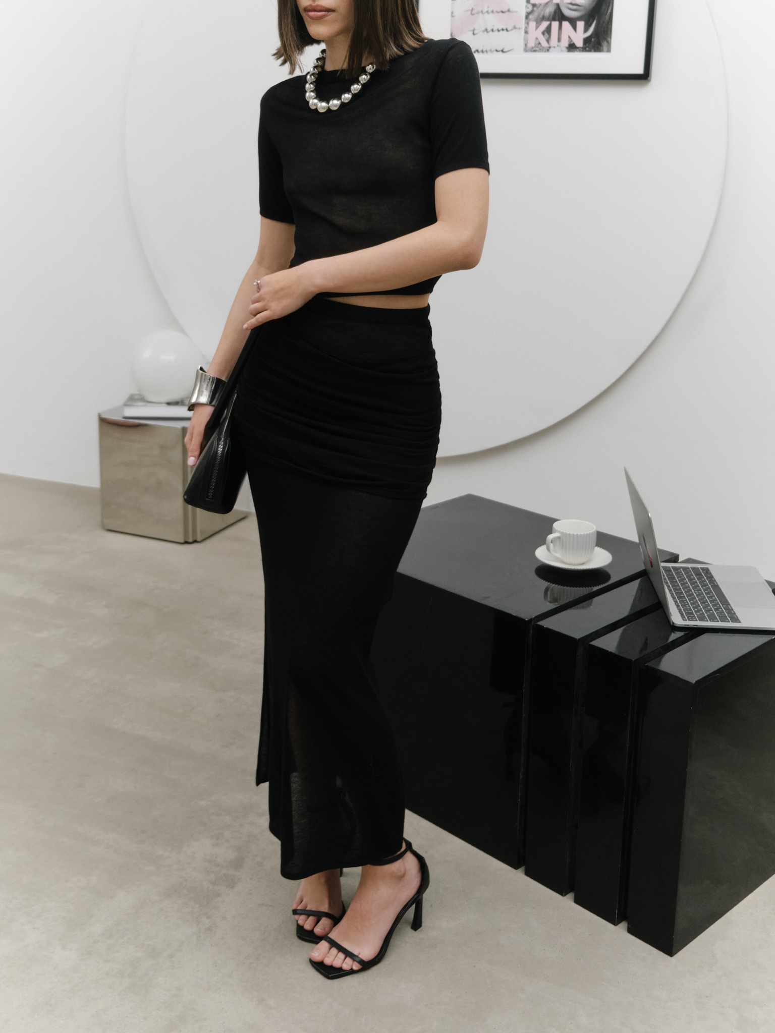 Jersey midi skirt with draped hips