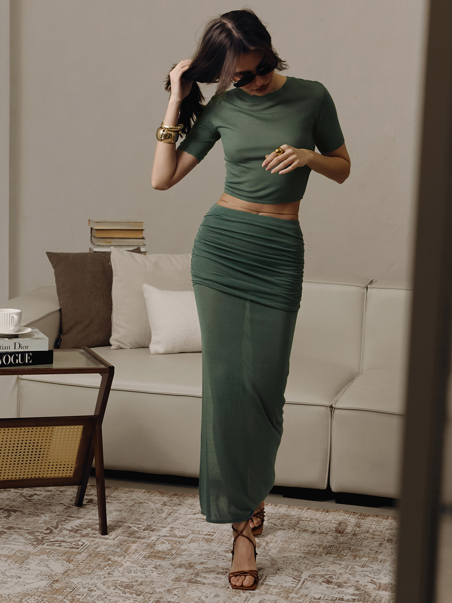 Jersey midi skirt with draped hips