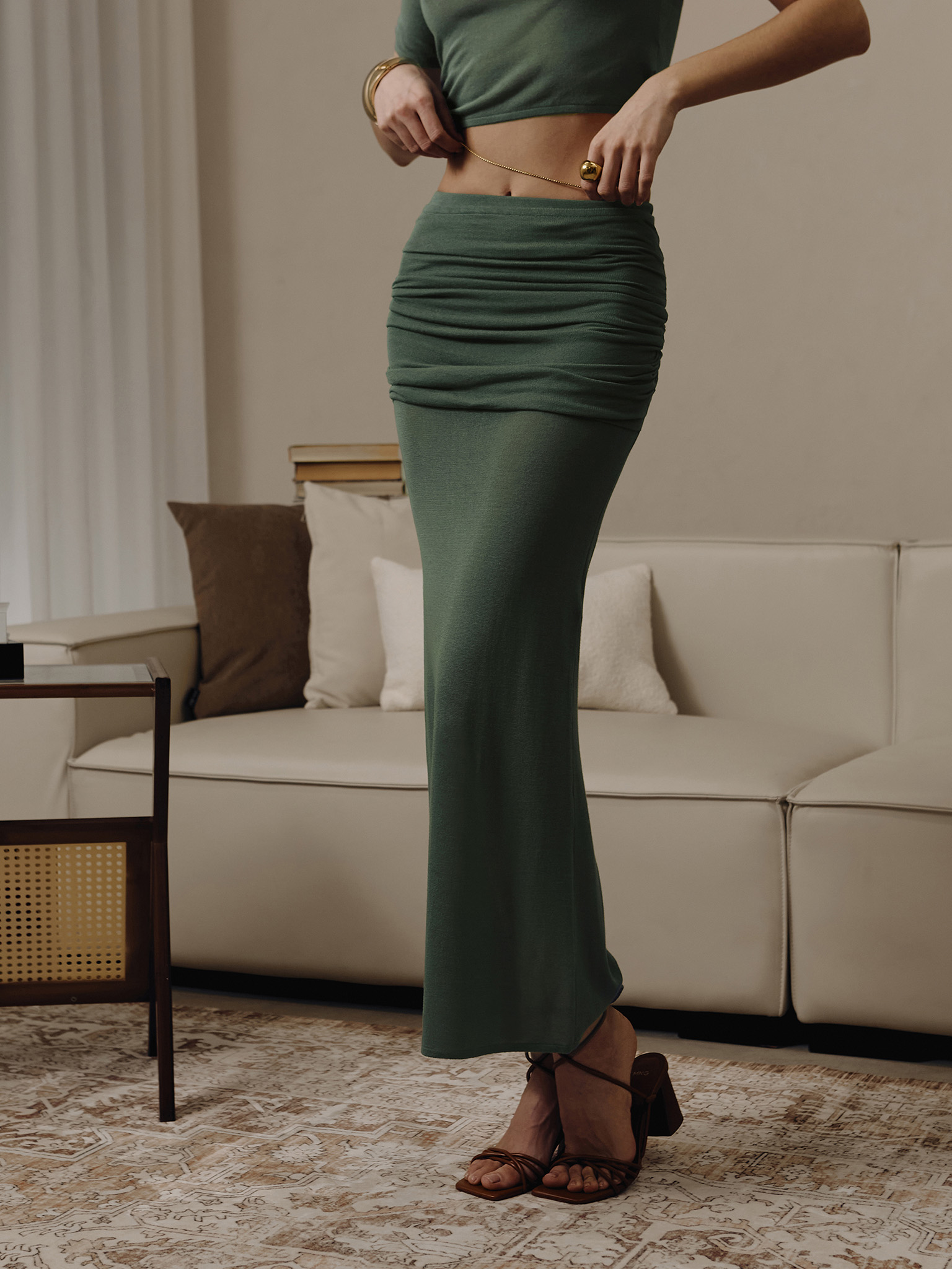 Jersey midi skirt with draped hips