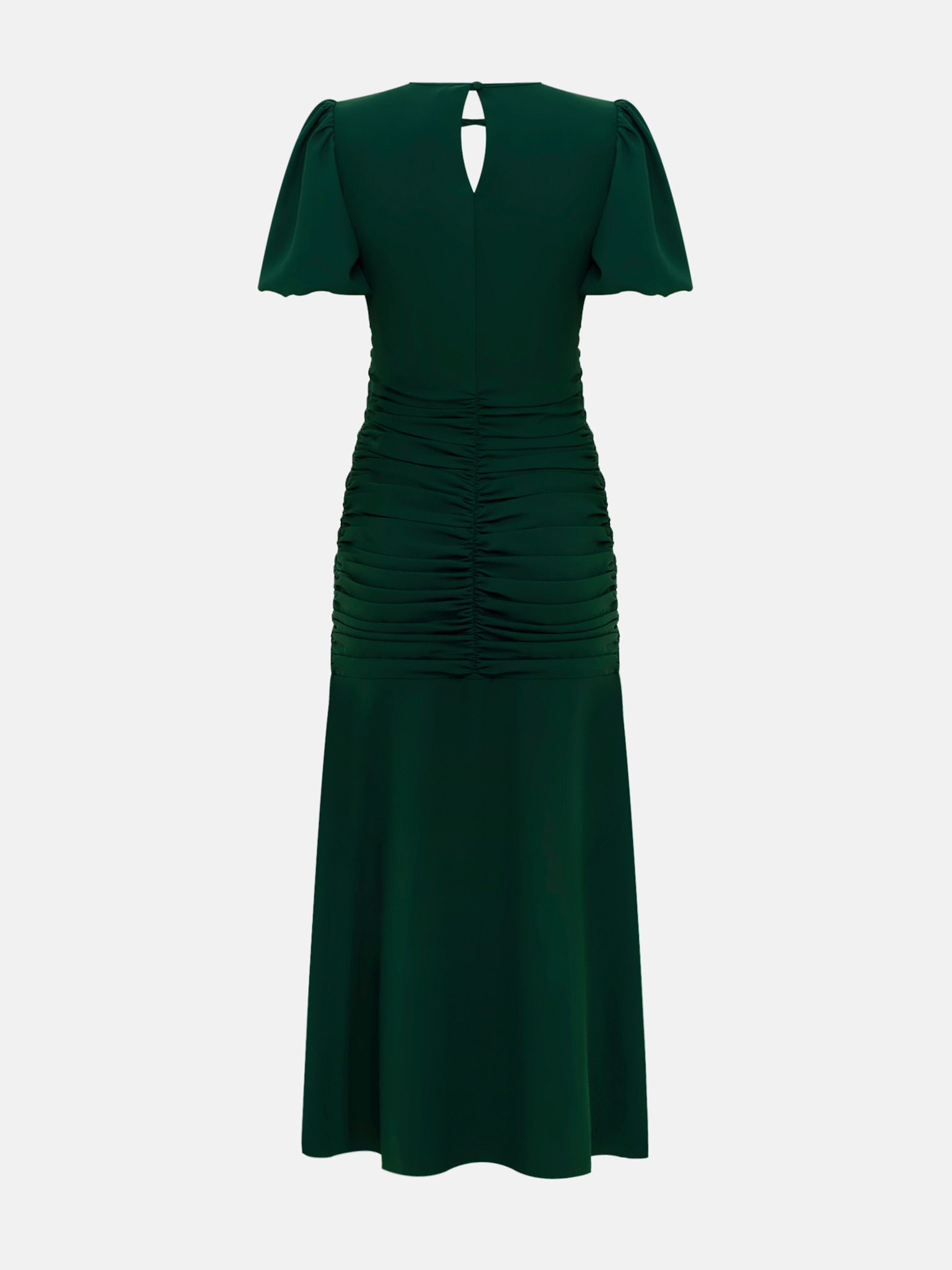 Maxi dress with puffed sleeves and gathers at the front