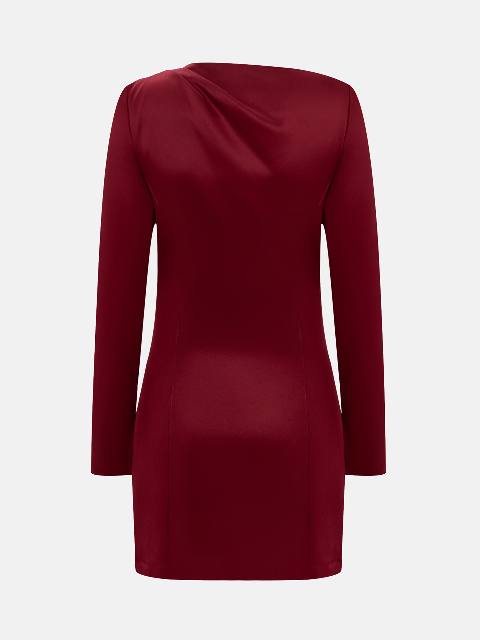 Satin mini A-silhouette dress with draping on the shoulder