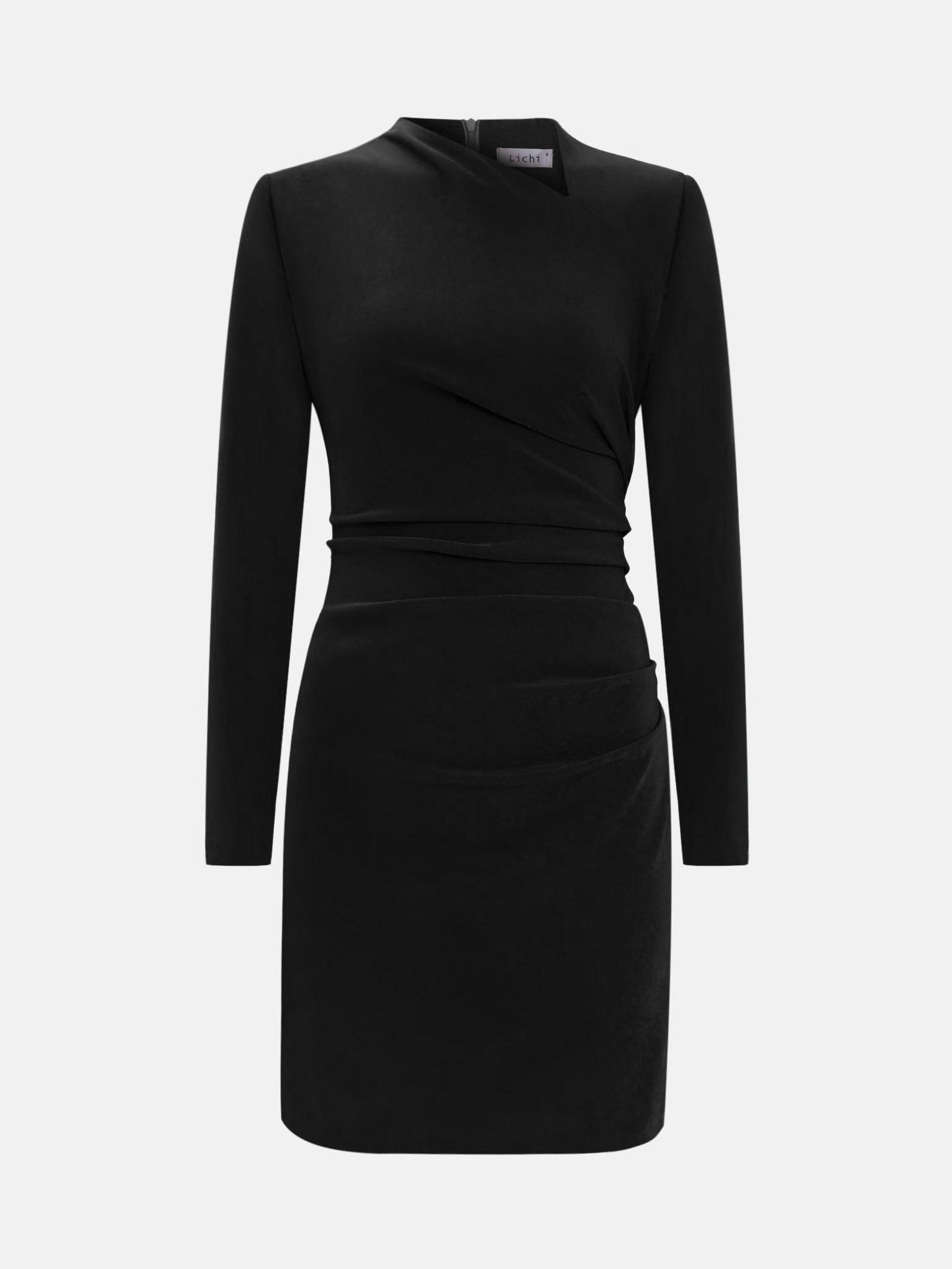 Smooth fabric mini dress with draped front