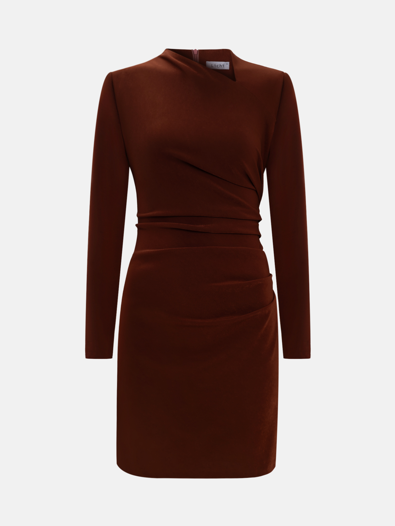 Smooth fabric mini dress with draped front