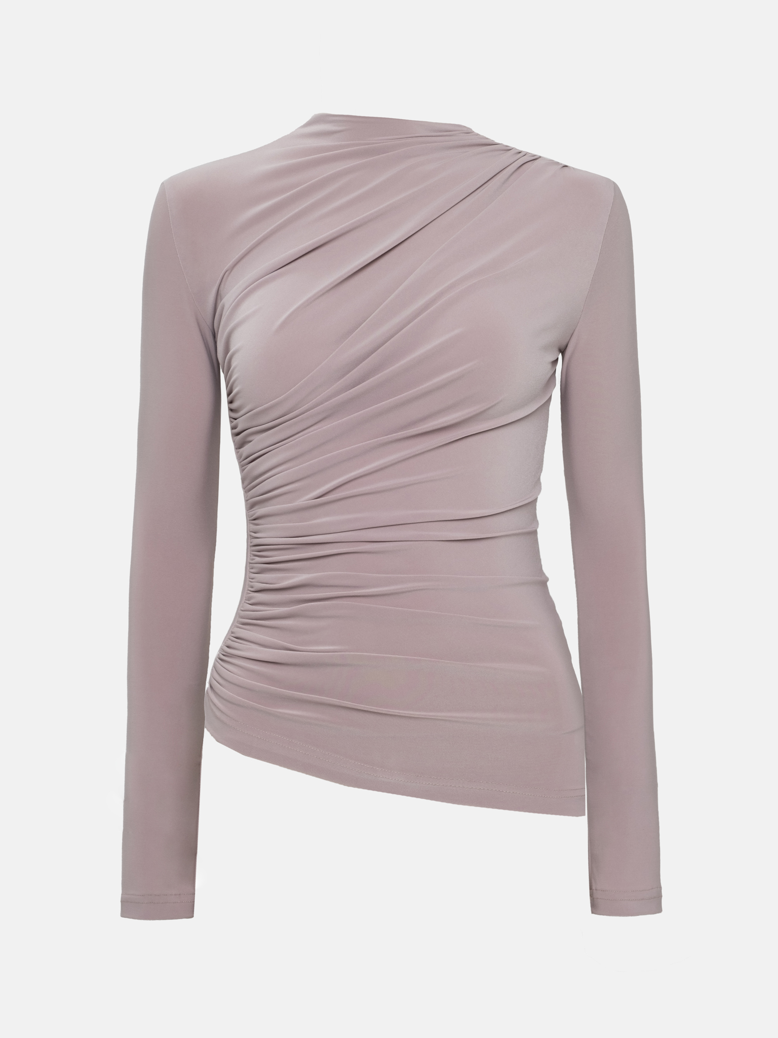 Jersey turtleneck with waist drapery