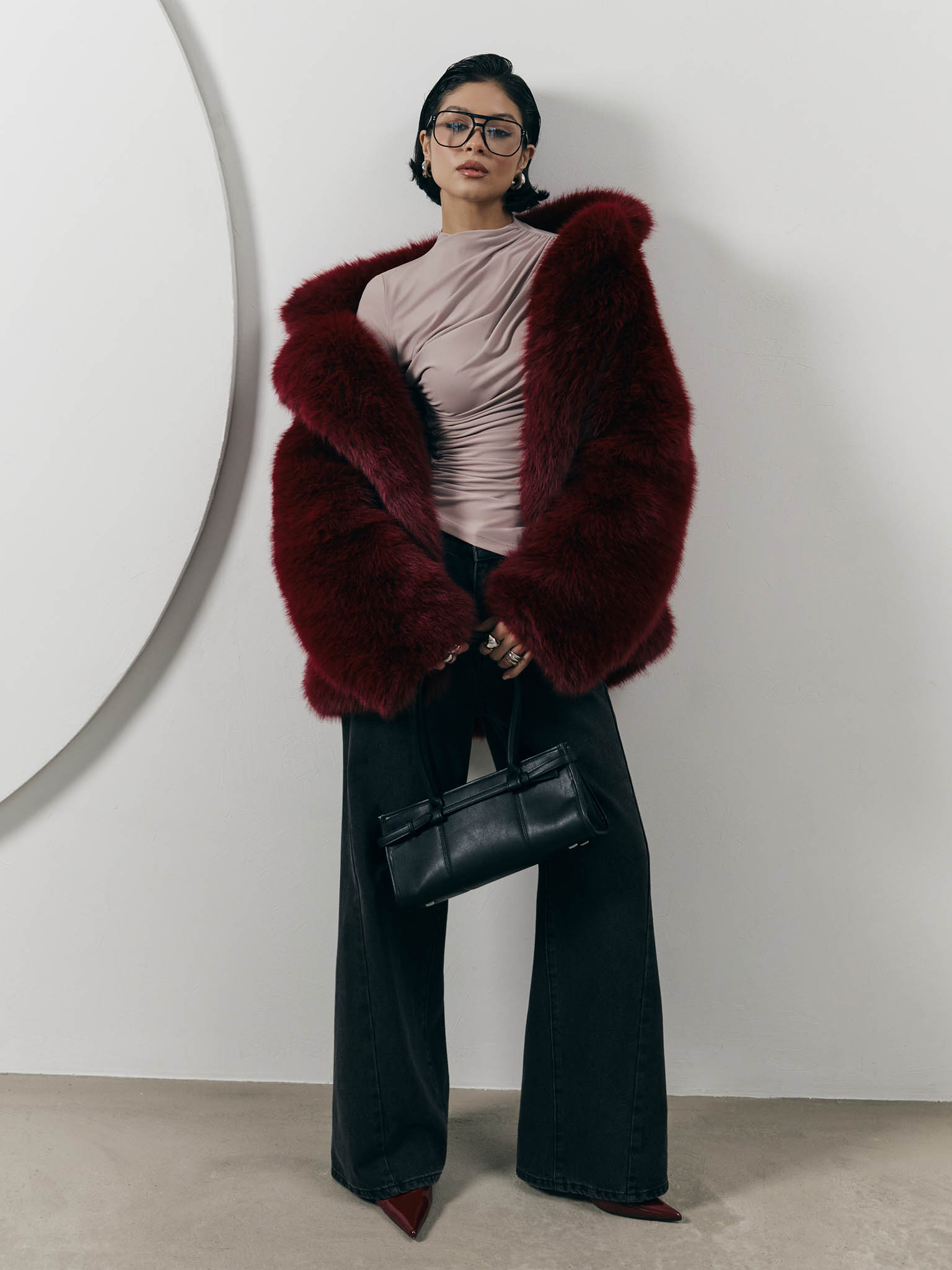 Jersey turtleneck with waist drapery