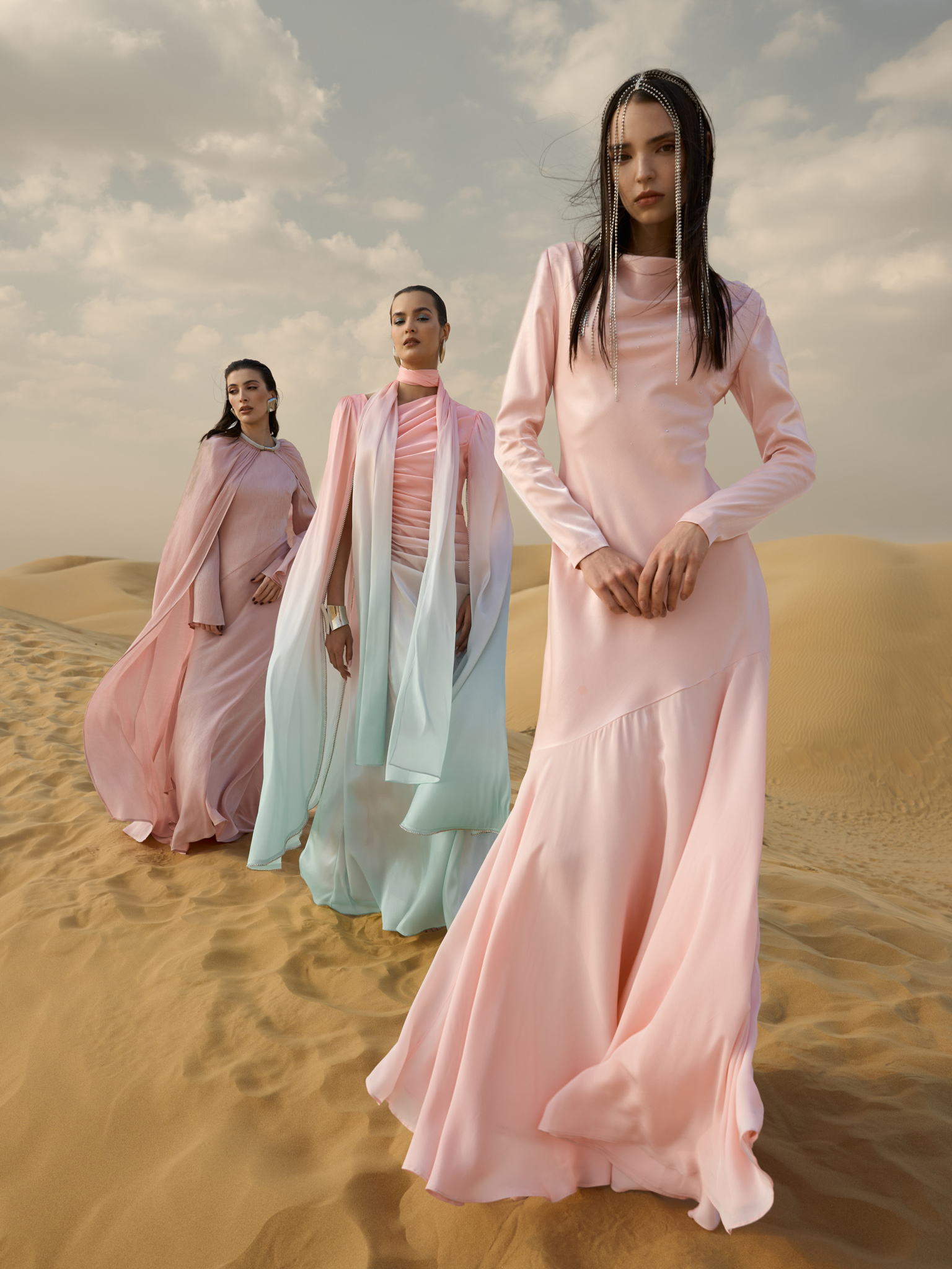 Fitted satin maxi dress with rhinestones on the bodice