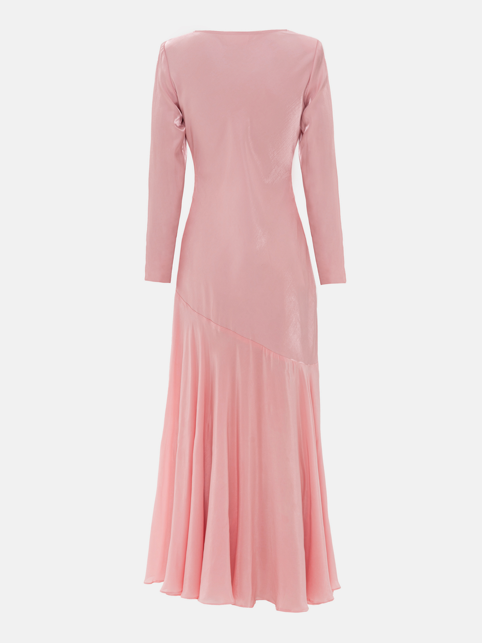 Fitted satin maxi dress with rhinestones on the bodice