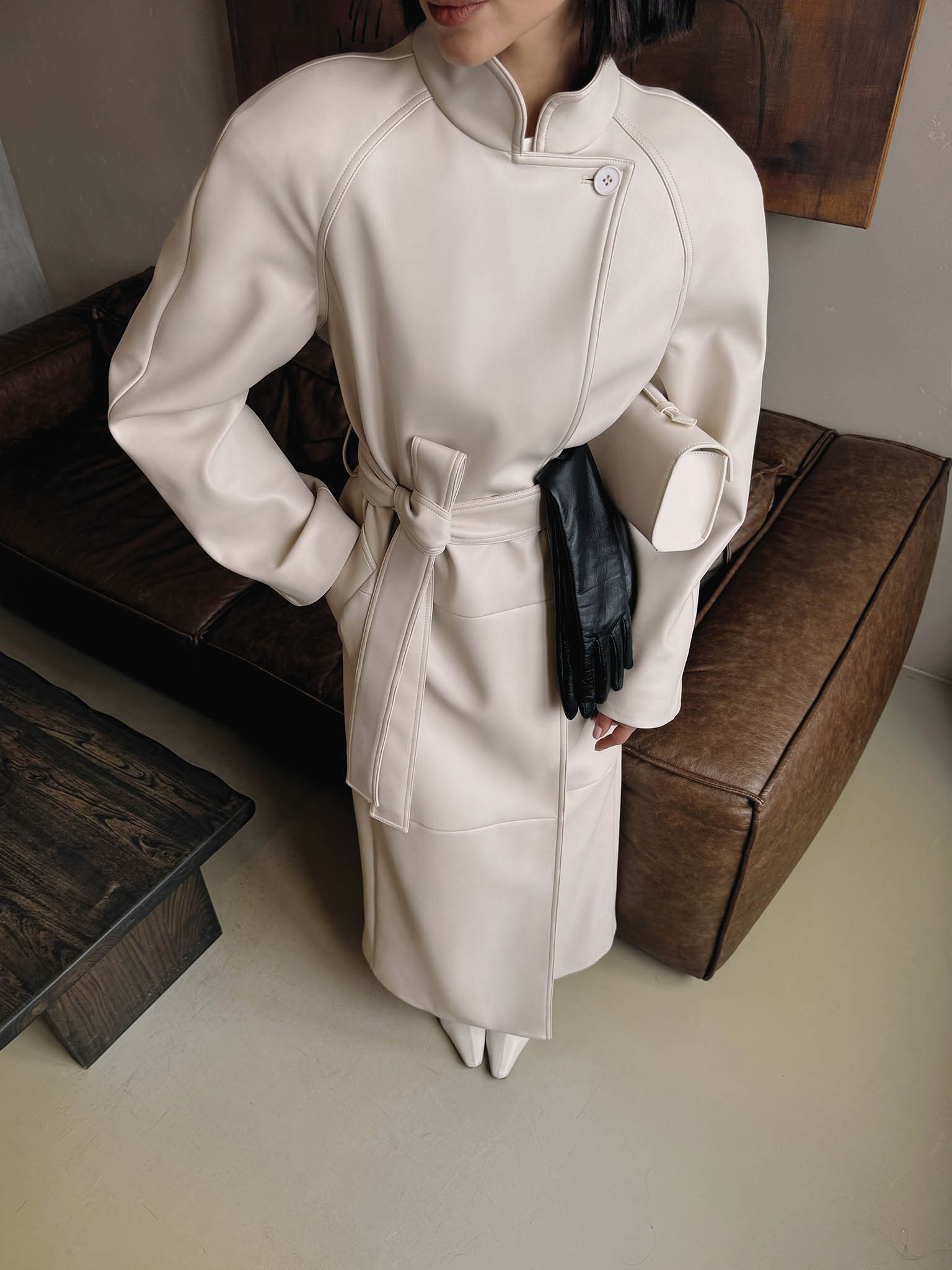 Midi trench coat in matte eco leather