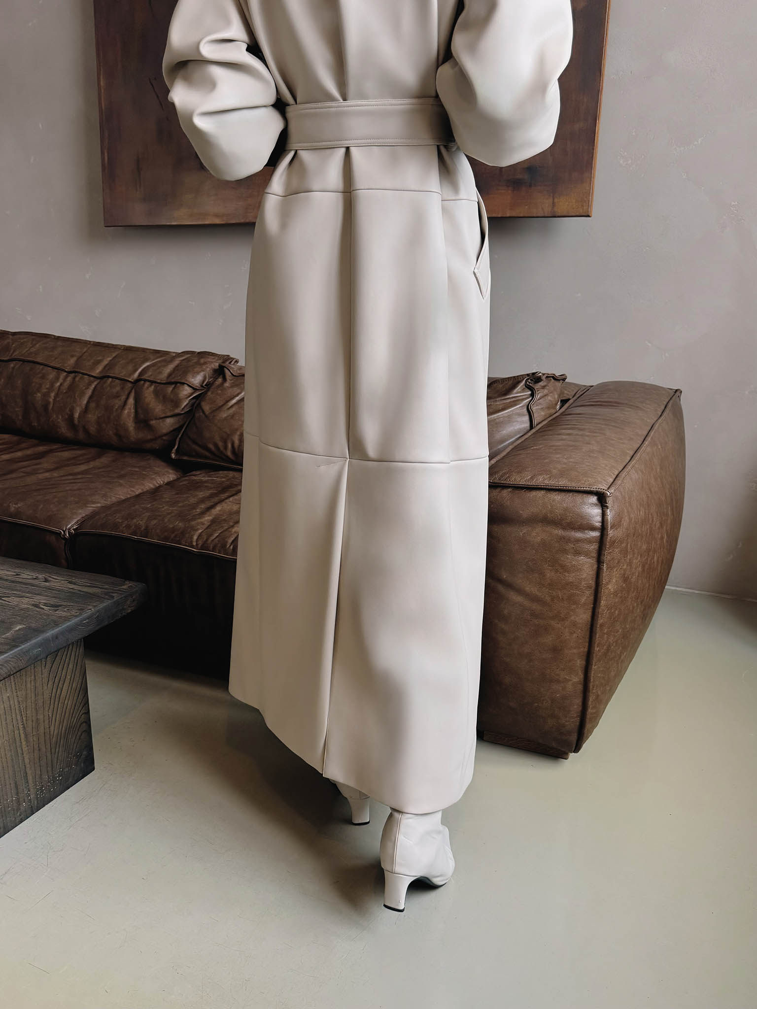 Midi trench coat in matte eco leather