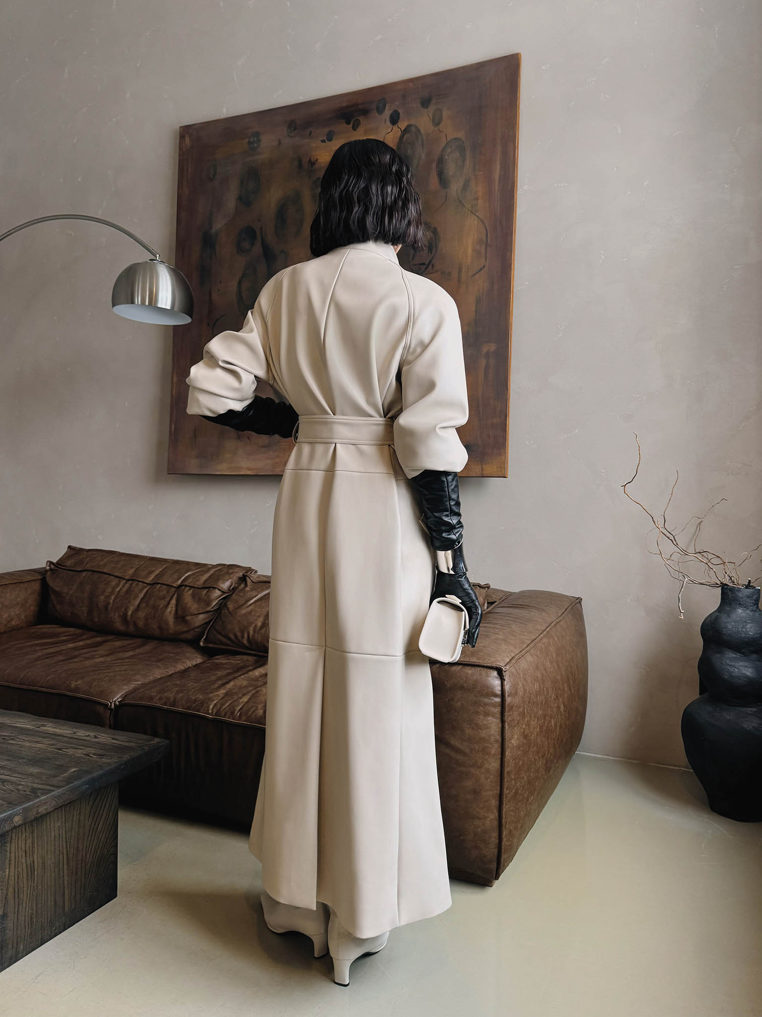 Midi trench coat in matte eco leather