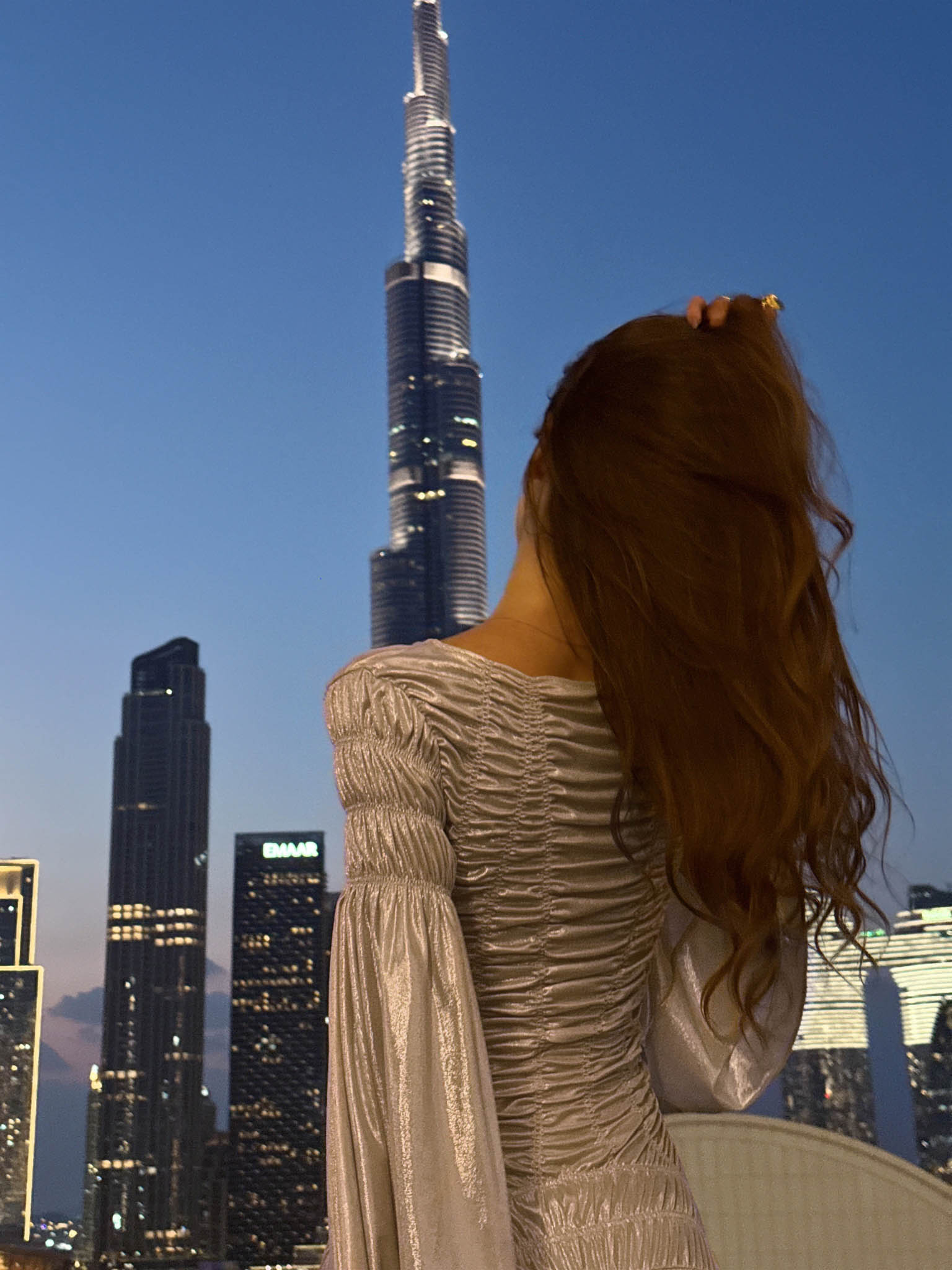 Metallic maxi dress with gathers on the bodice and shoulders