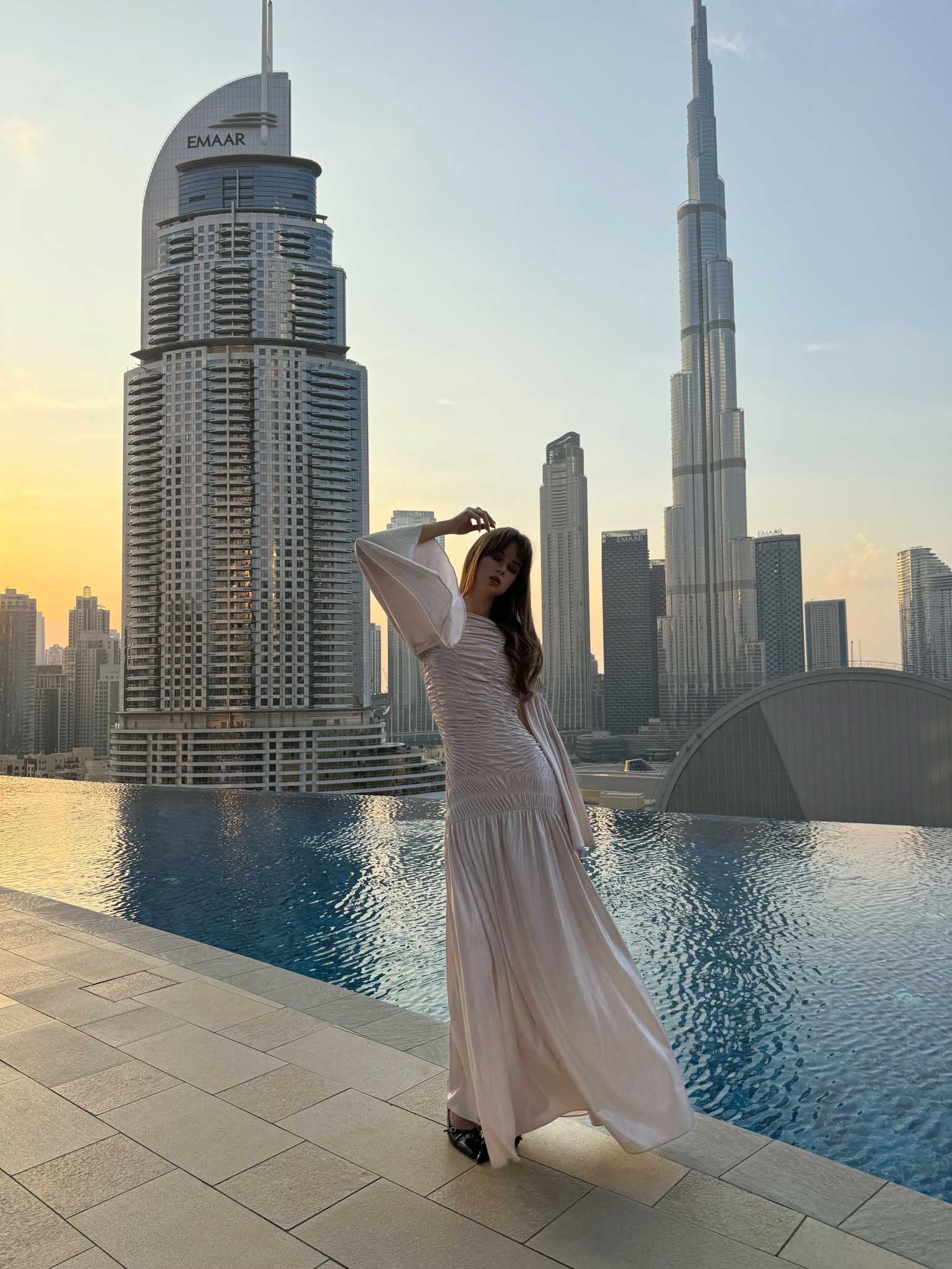 Metallic maxi dress with gathers on the bodice and shoulders