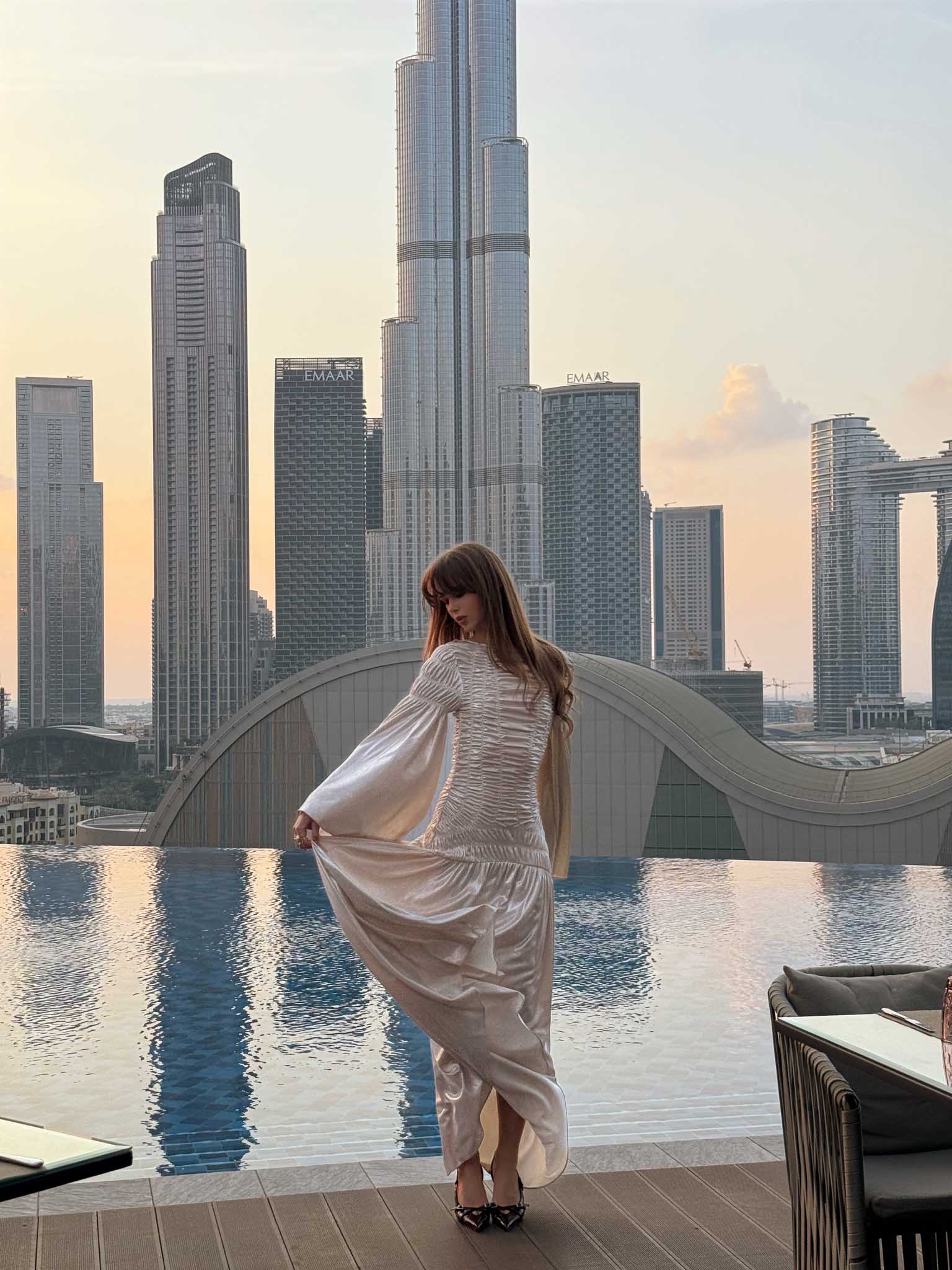 Metallic maxi dress with gathers on the bodice and shoulders