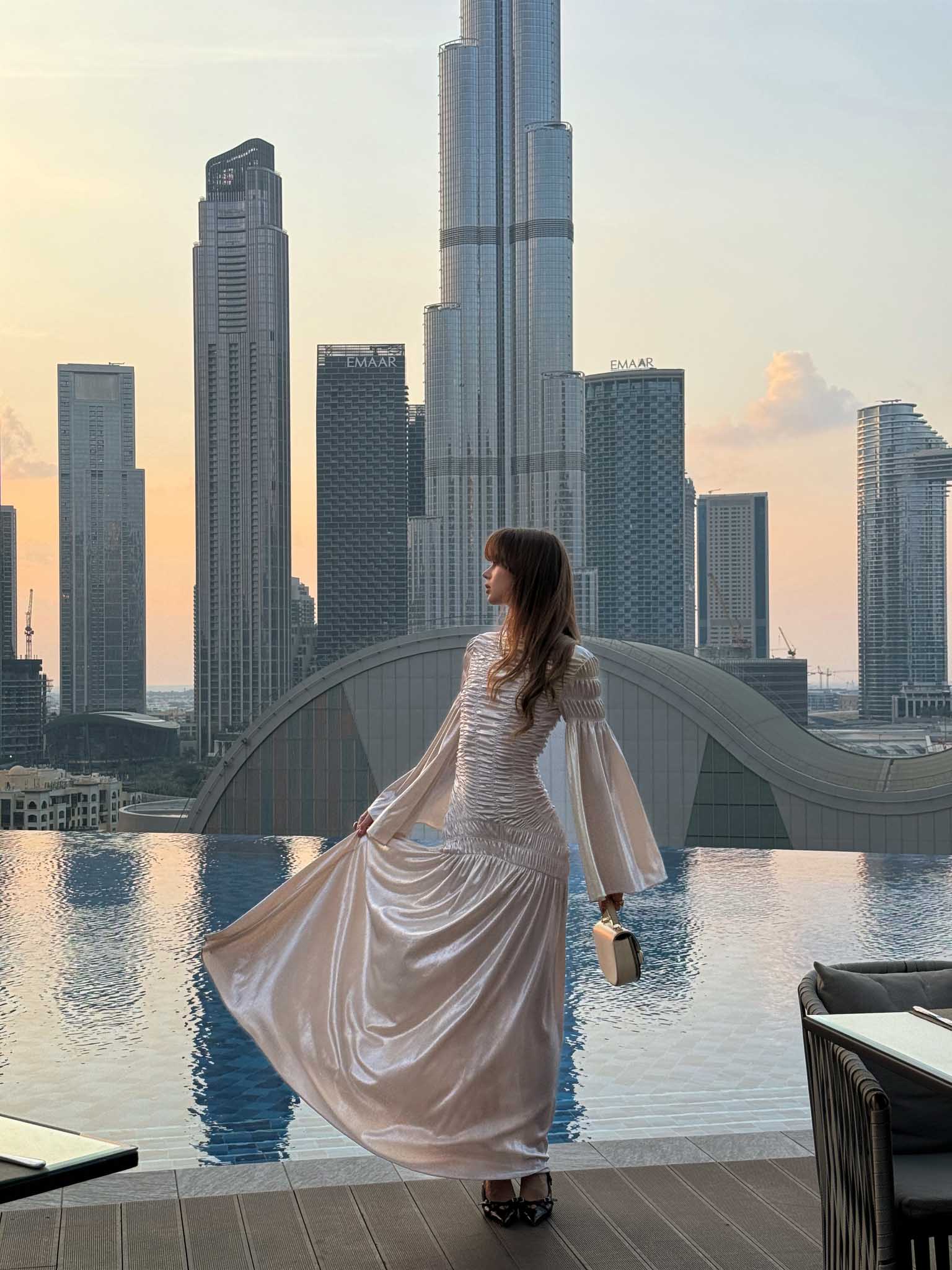 Metallic maxi dress with gathers on the bodice and shoulders