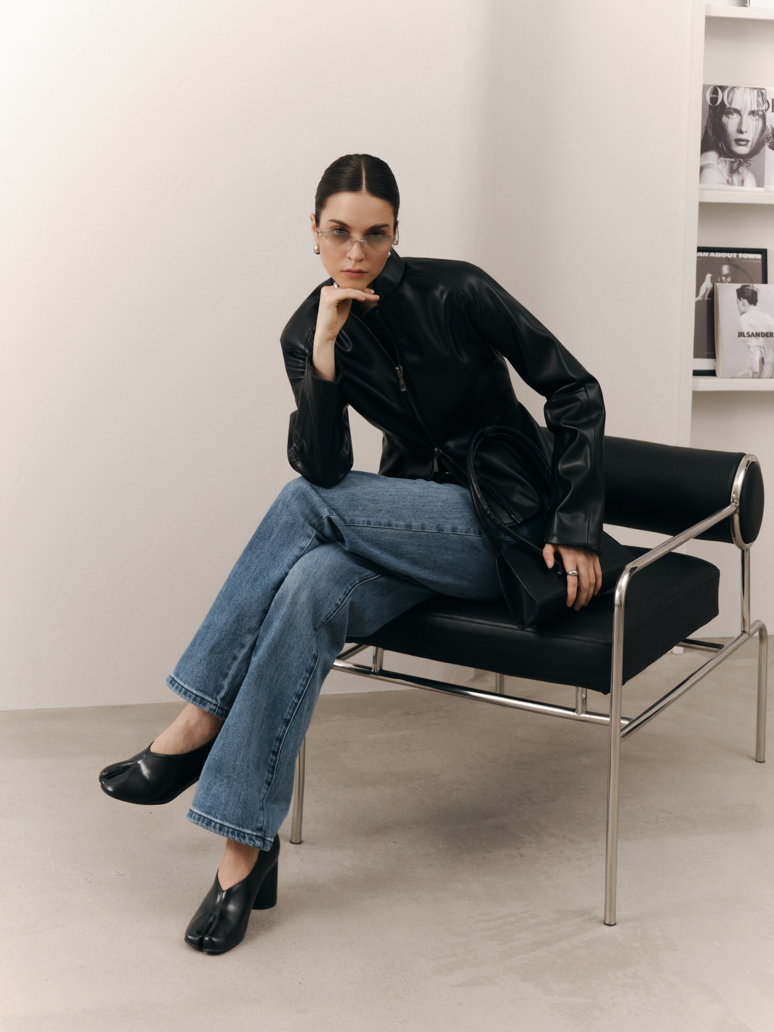 Straight light-wash denim jeans