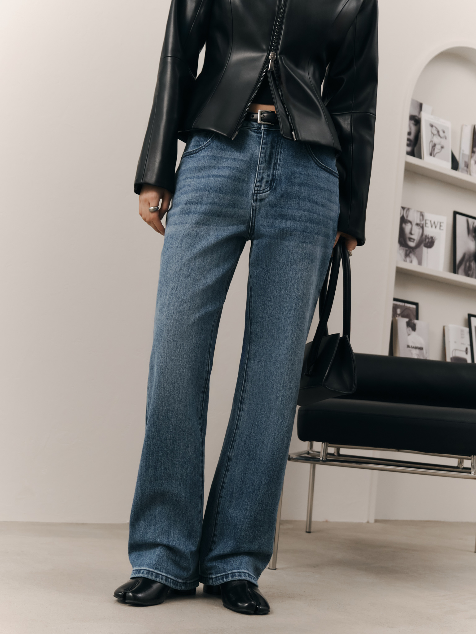 Straight light-wash denim jeans