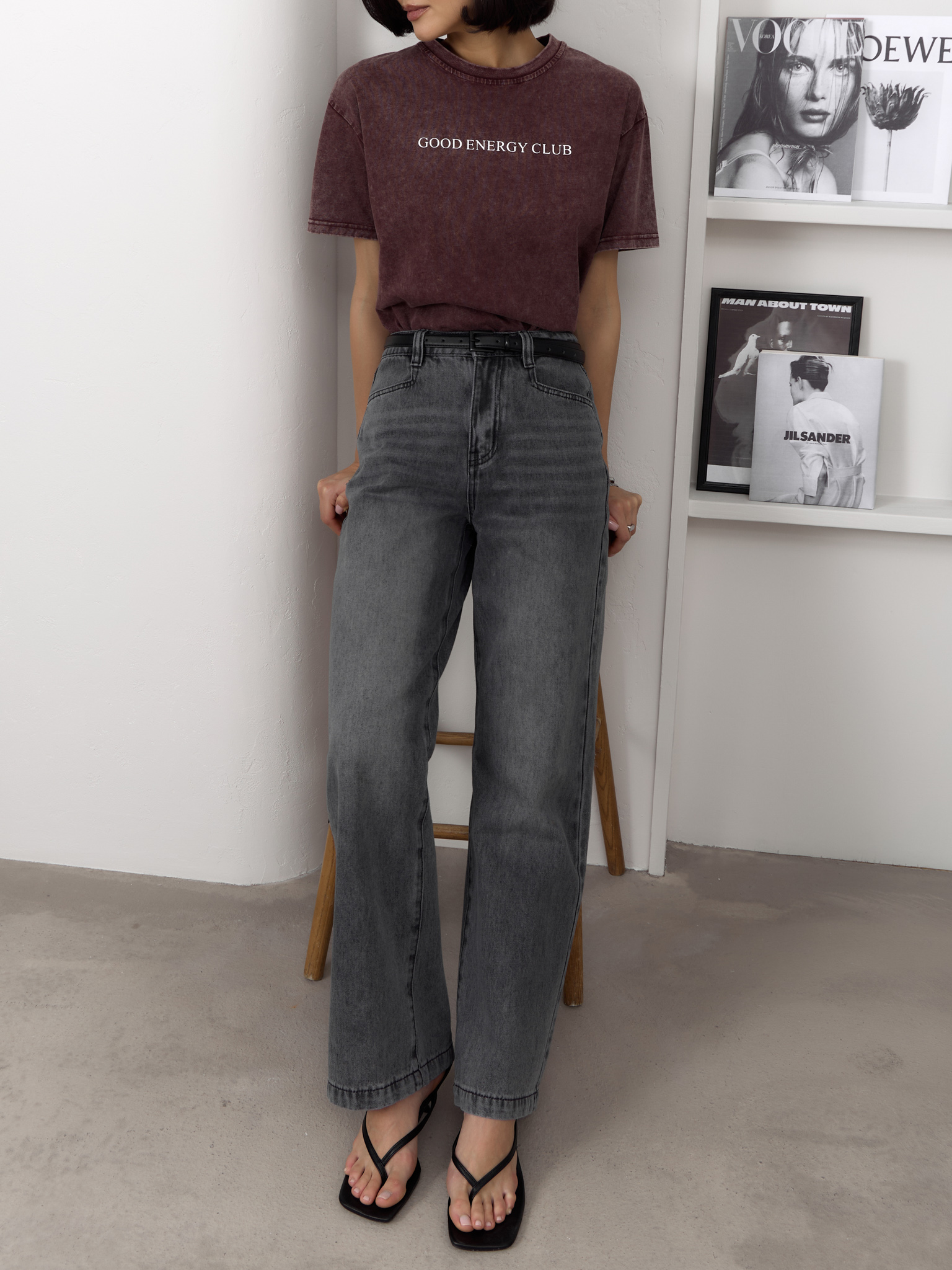 Straight light-wash denim jeans