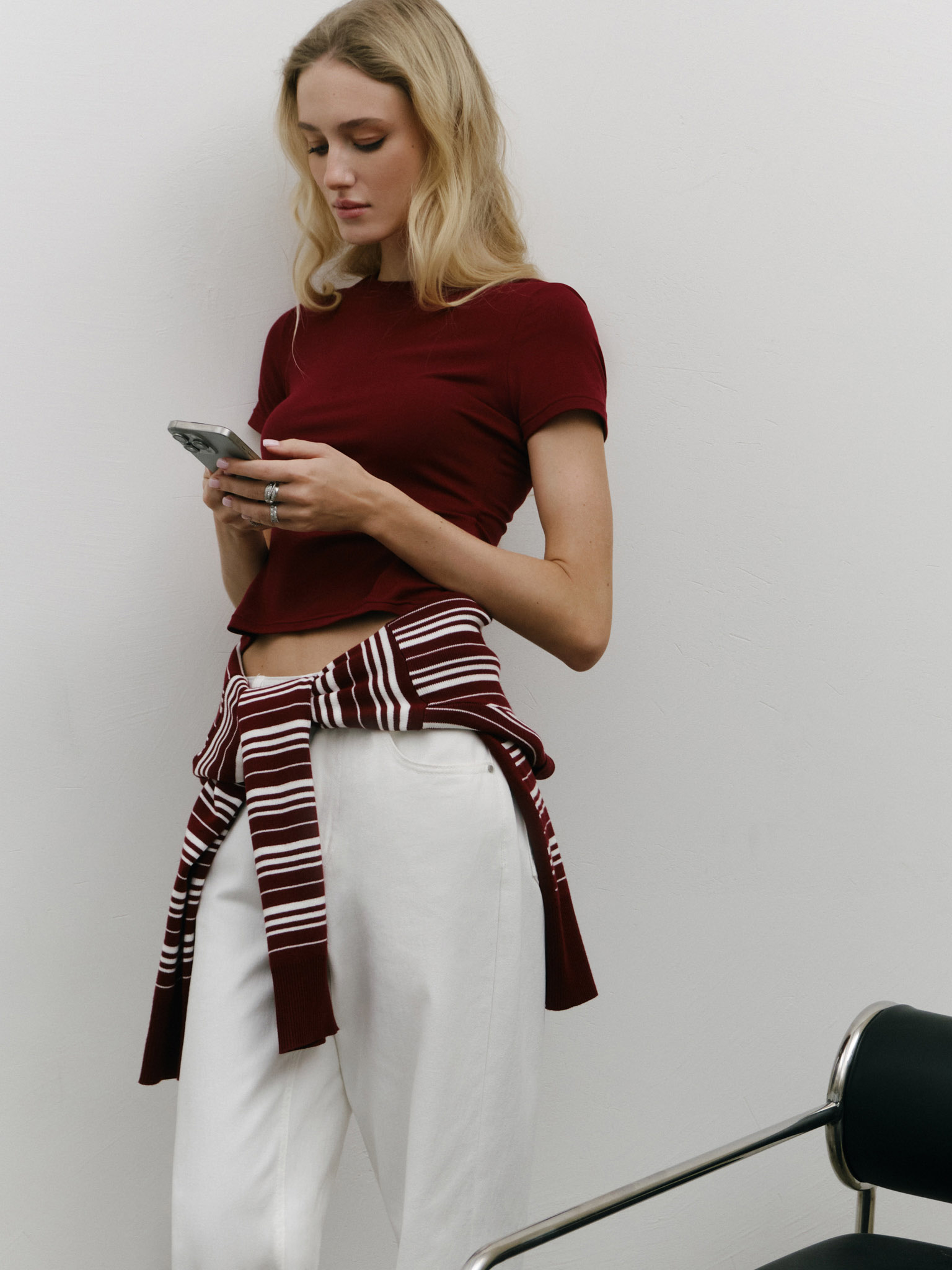 Cropped fitted jersey T-shirt