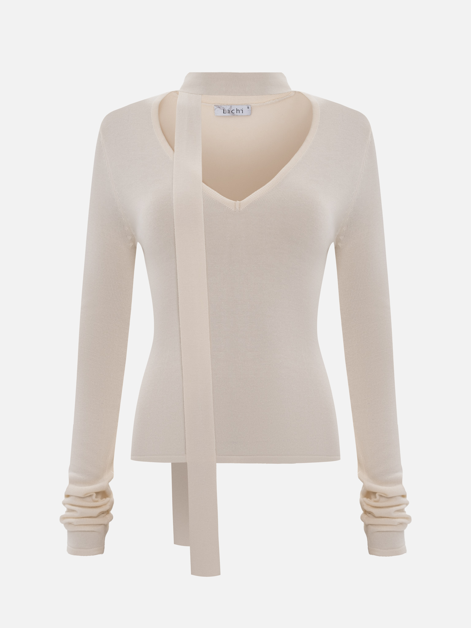 Fitted longsleeve with tonal ribbon scarf