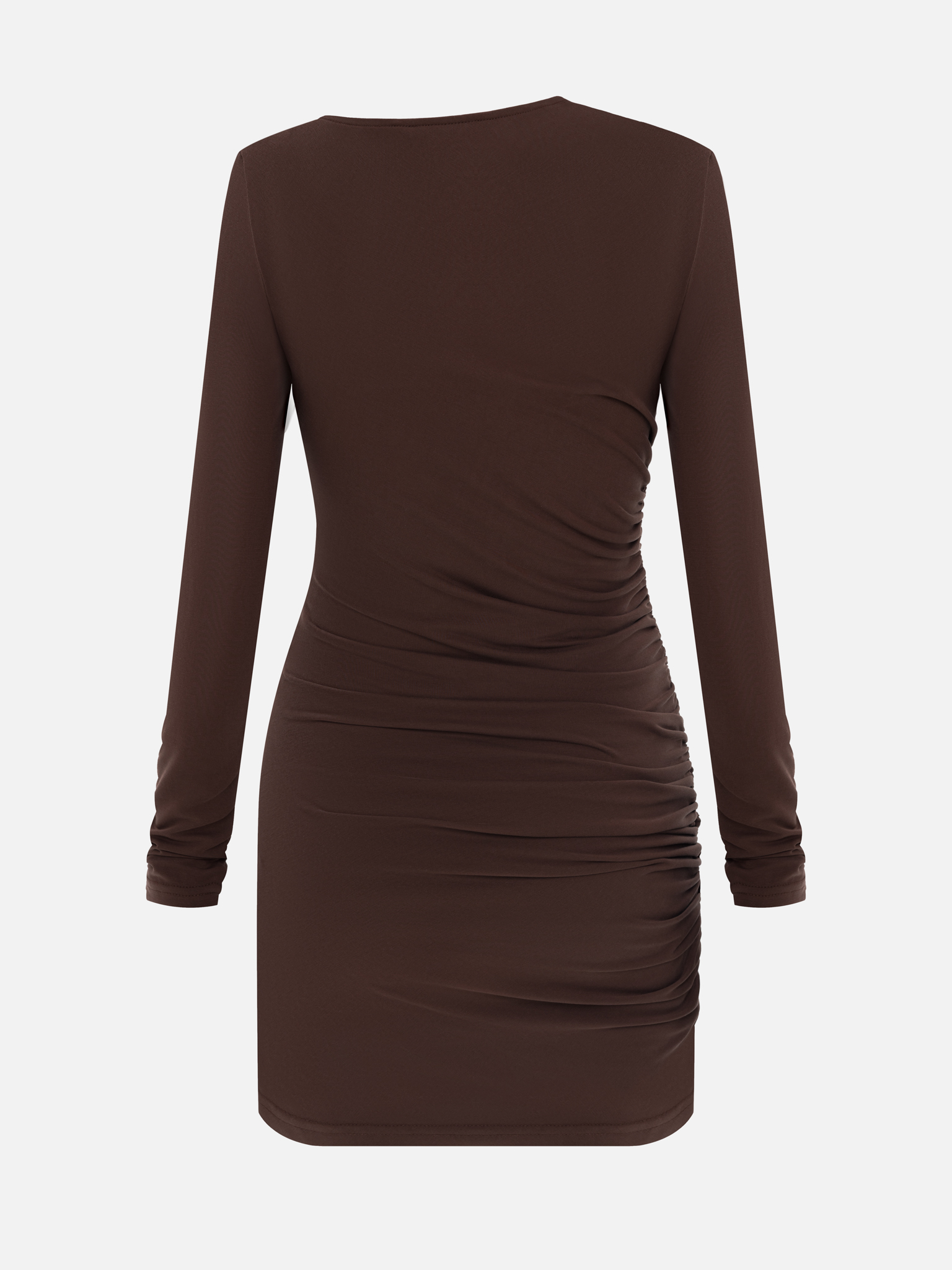 Jersey mini dress with long sleeves and gathering at the side seam